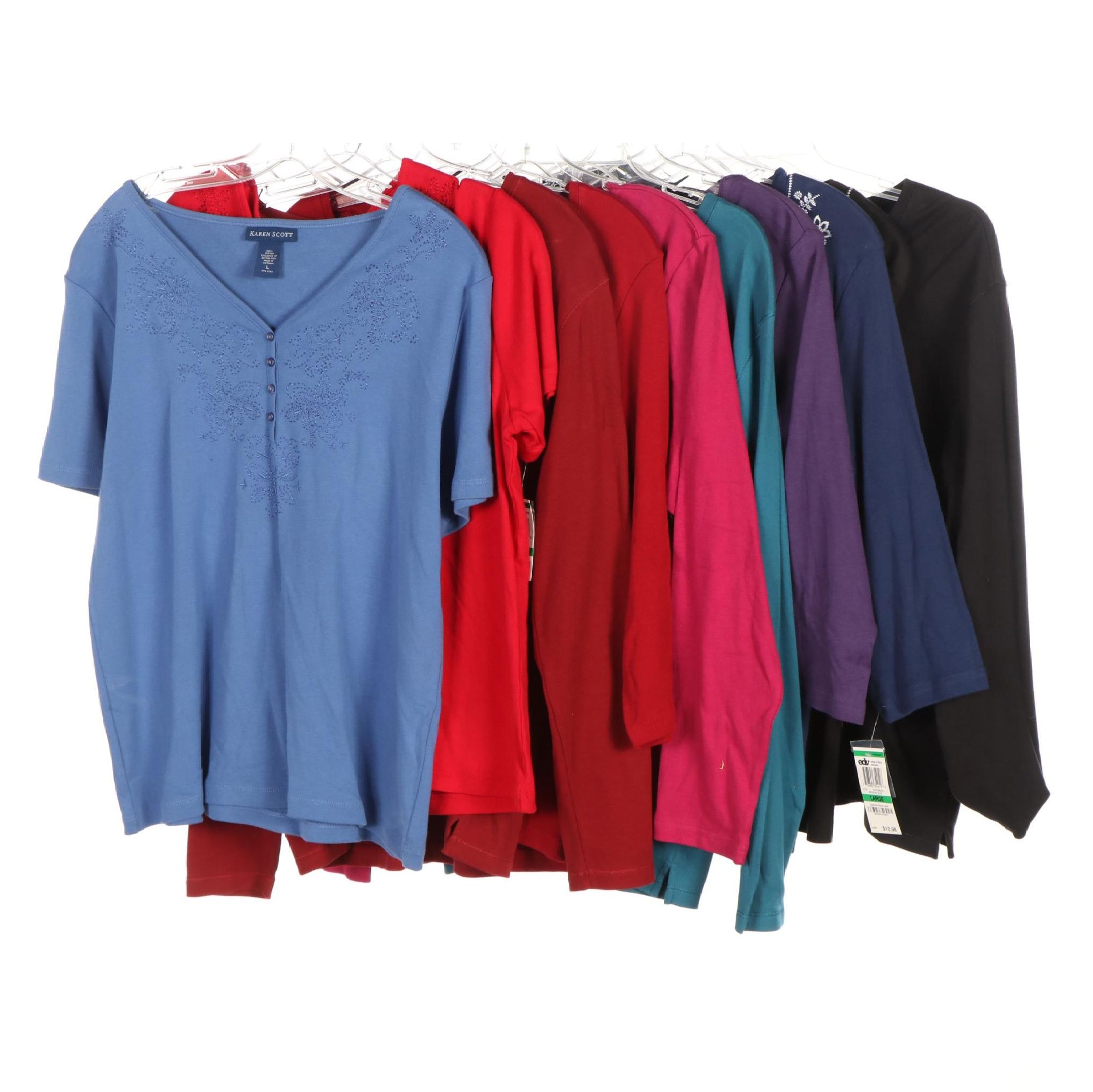 Karen Scott Knit Tees and Tops with Embroidery