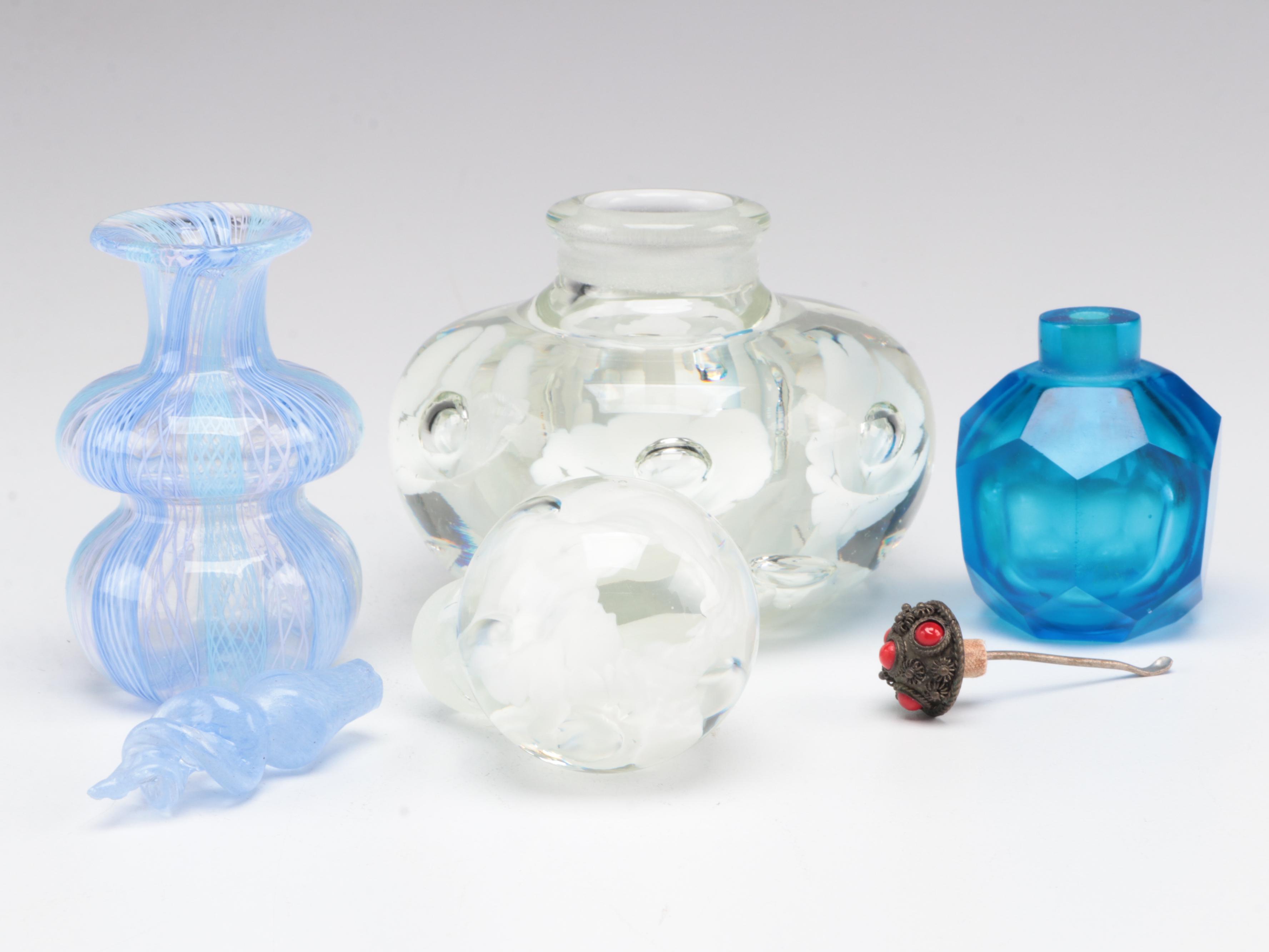 Venetian Latticino, Controlled Bubble and Other Cut Glass Perfume Bottles