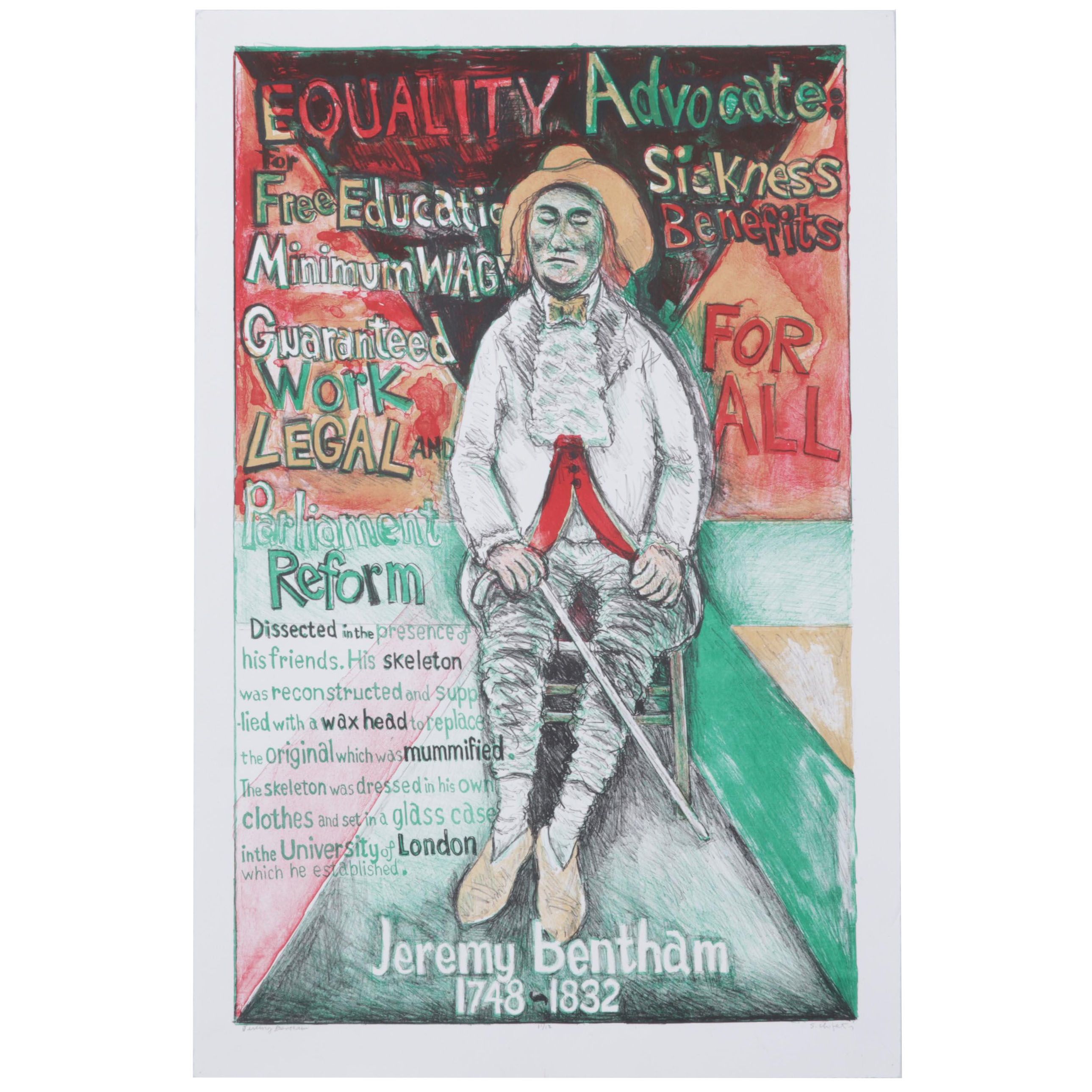 Sidney Chafetz Color Lithograph "Jeremy Bentham," 2000
