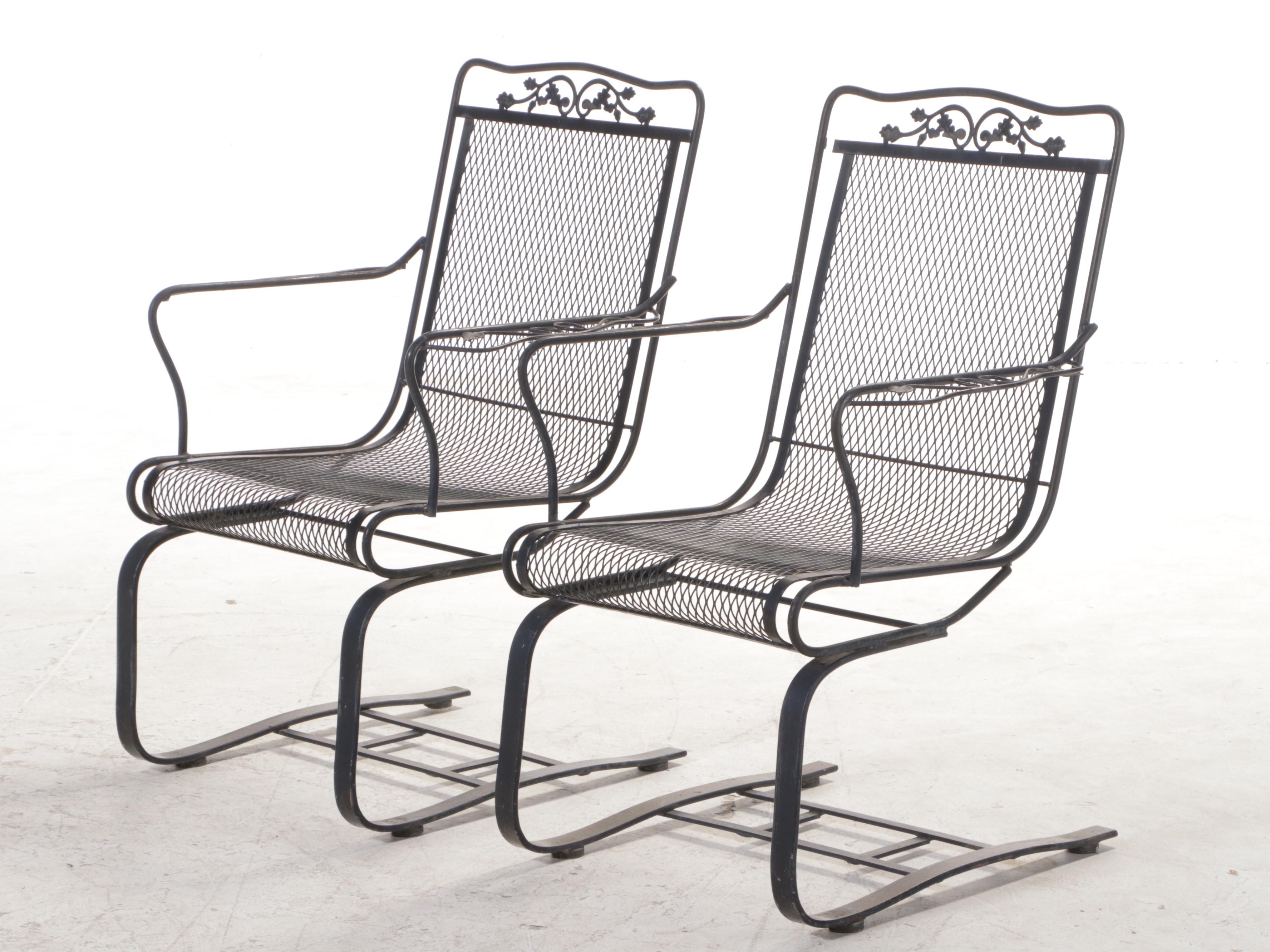 Six-Piece Black-Painted Iron and Wire Mesh Patio Furniture Set