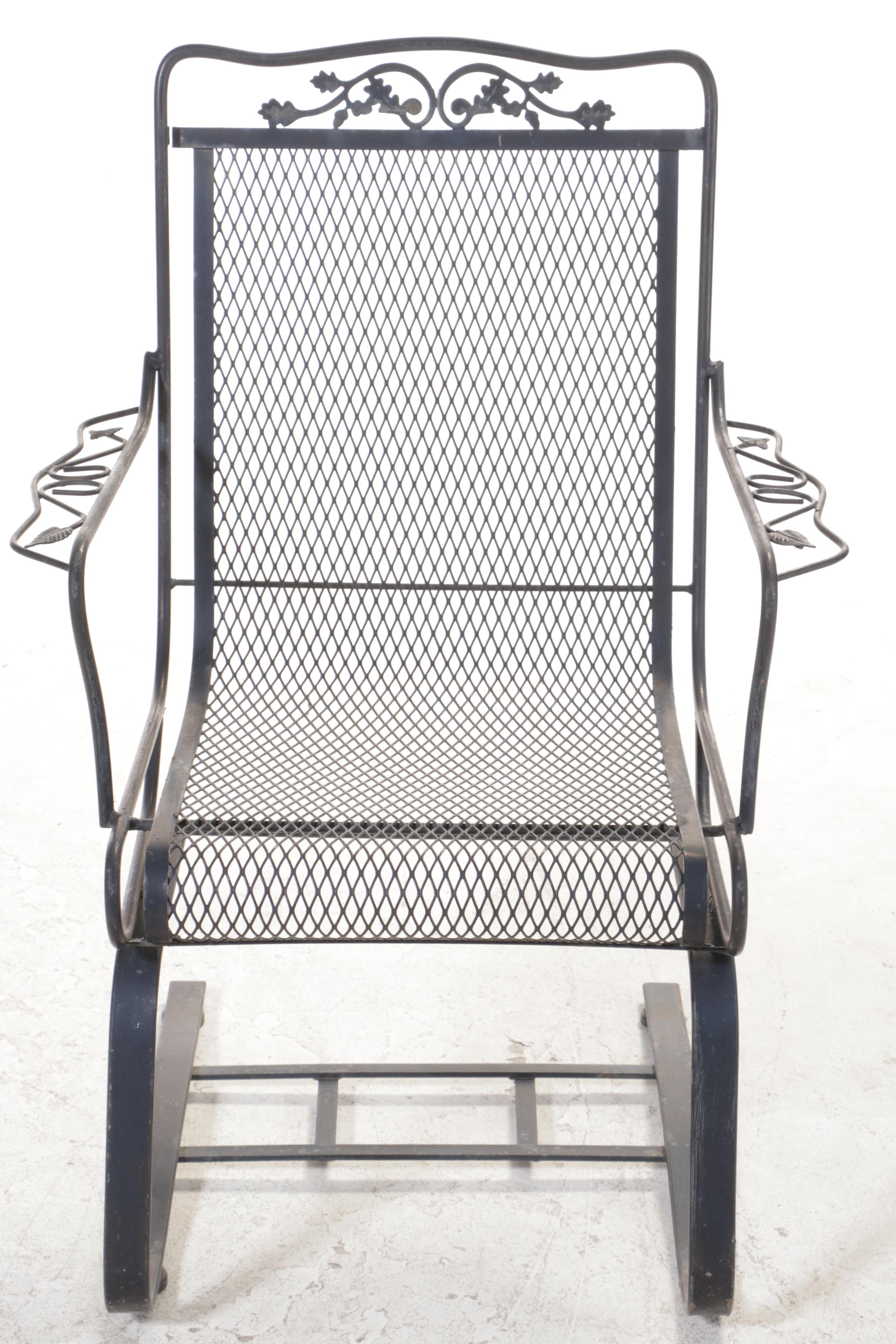 Six-Piece Black-Painted Iron and Wire Mesh Patio Furniture Set