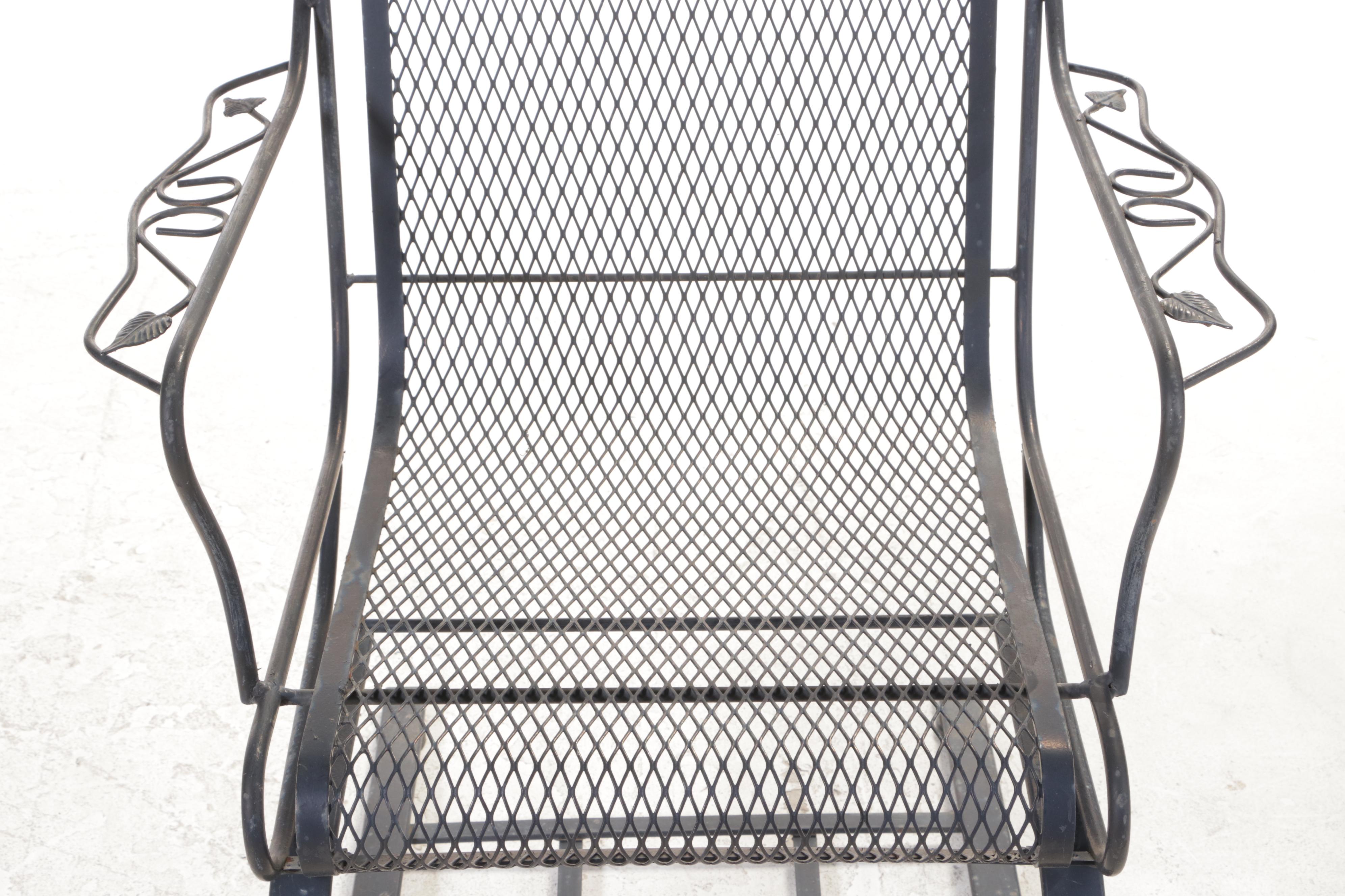 Six-Piece Black-Painted Iron and Wire Mesh Patio Furniture Set