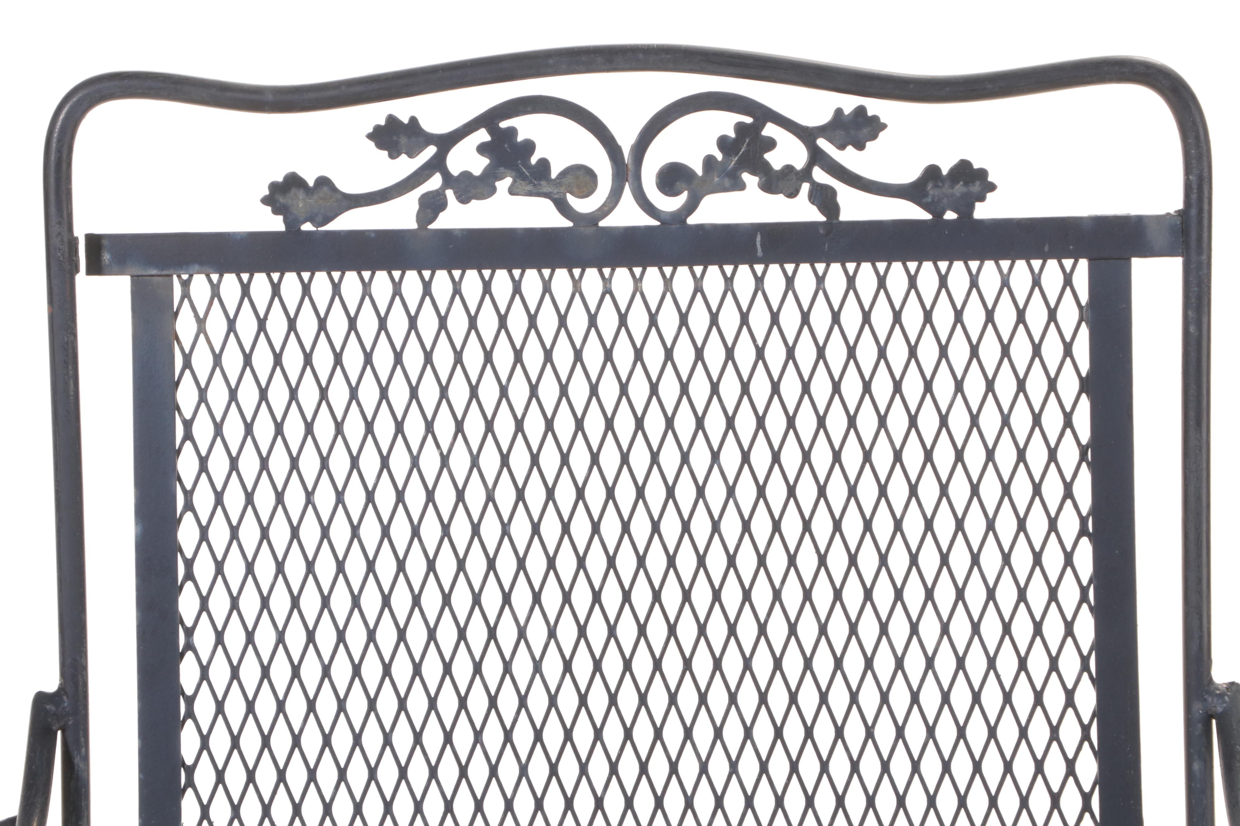 Six-Piece Black-Painted Iron and Wire Mesh Patio Furniture Set