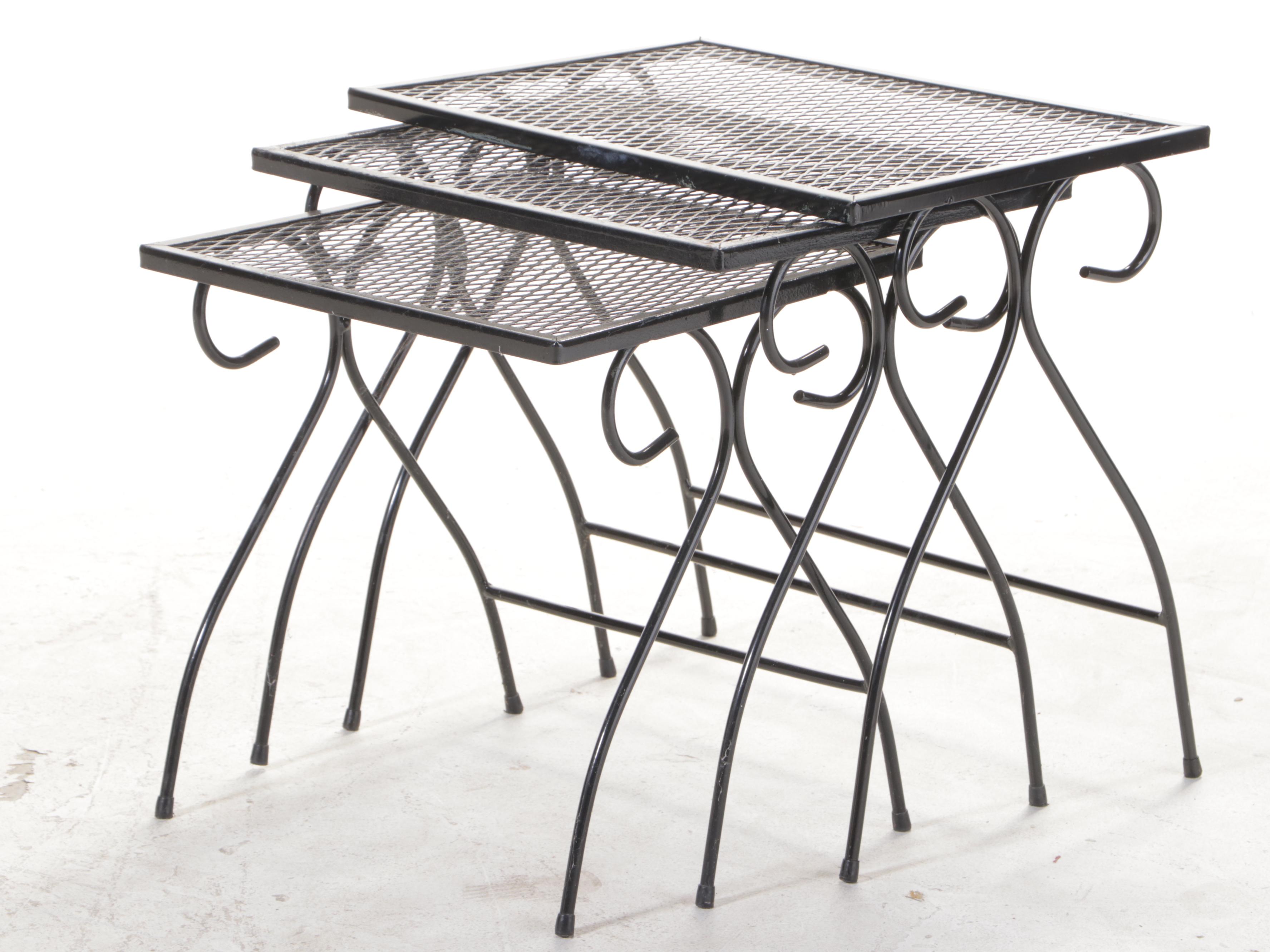 Six-Piece Black-Painted Iron and Wire Mesh Patio Furniture Set