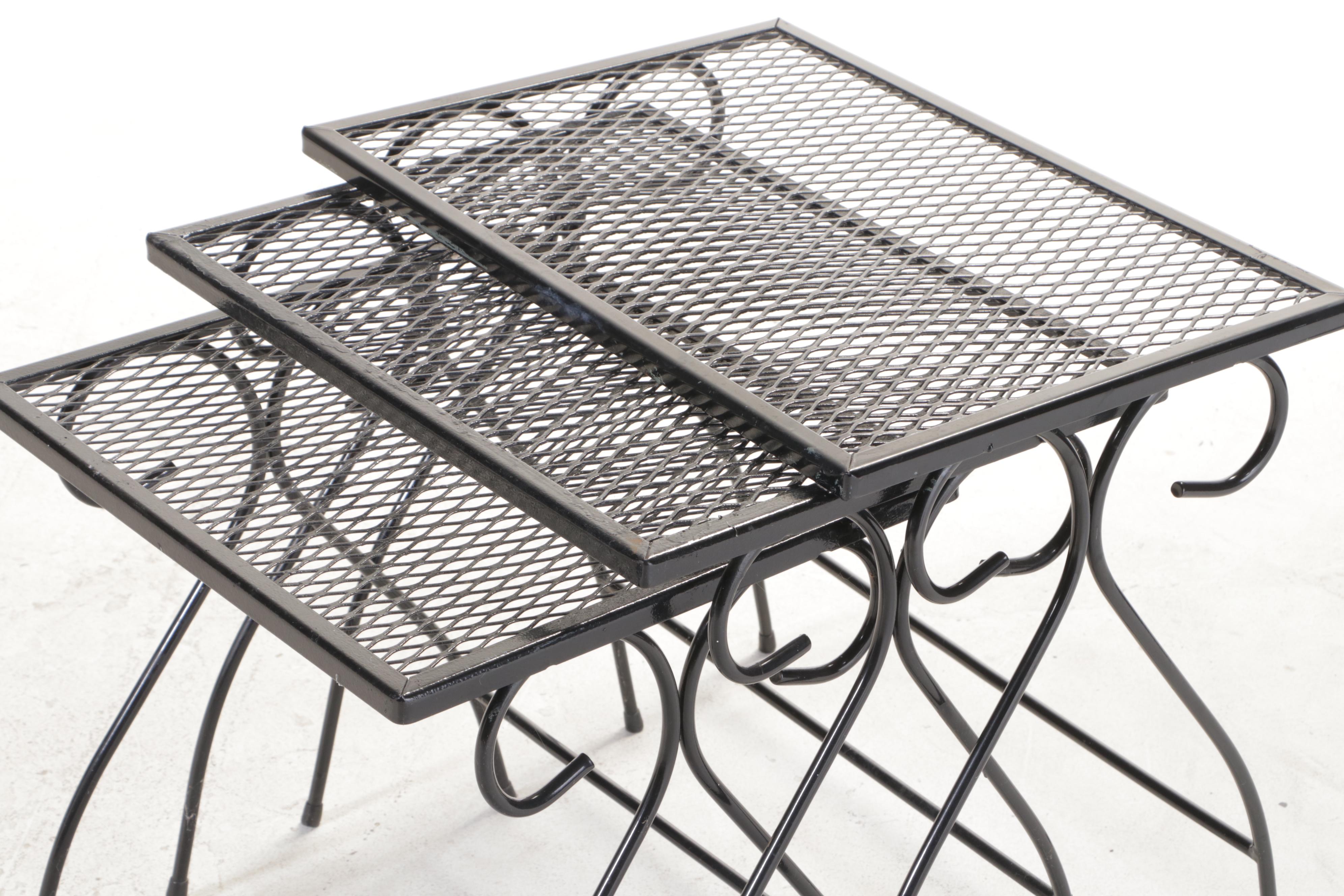 Six-Piece Black-Painted Iron and Wire Mesh Patio Furniture Set