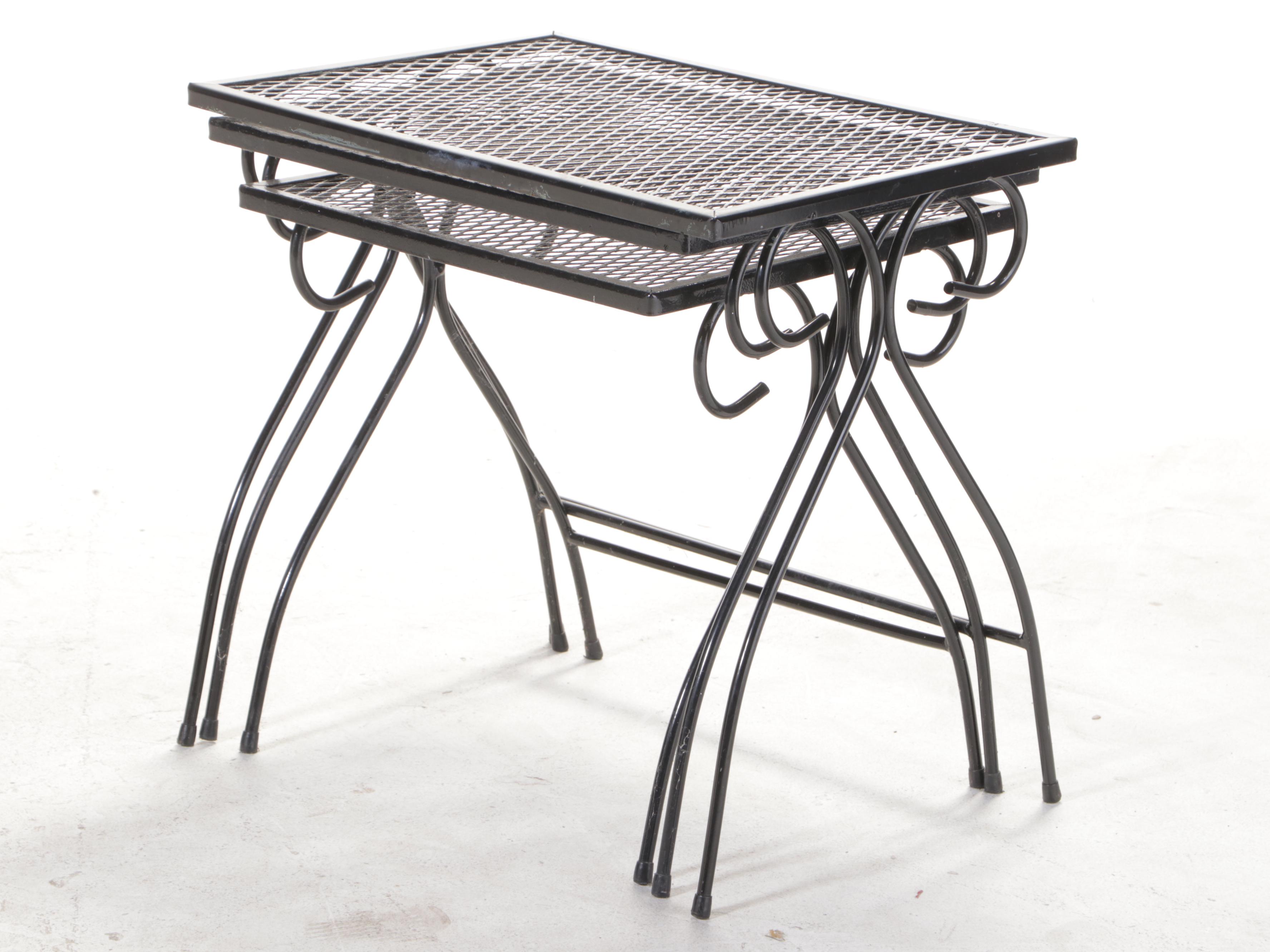 Six-Piece Black-Painted Iron and Wire Mesh Patio Furniture Set