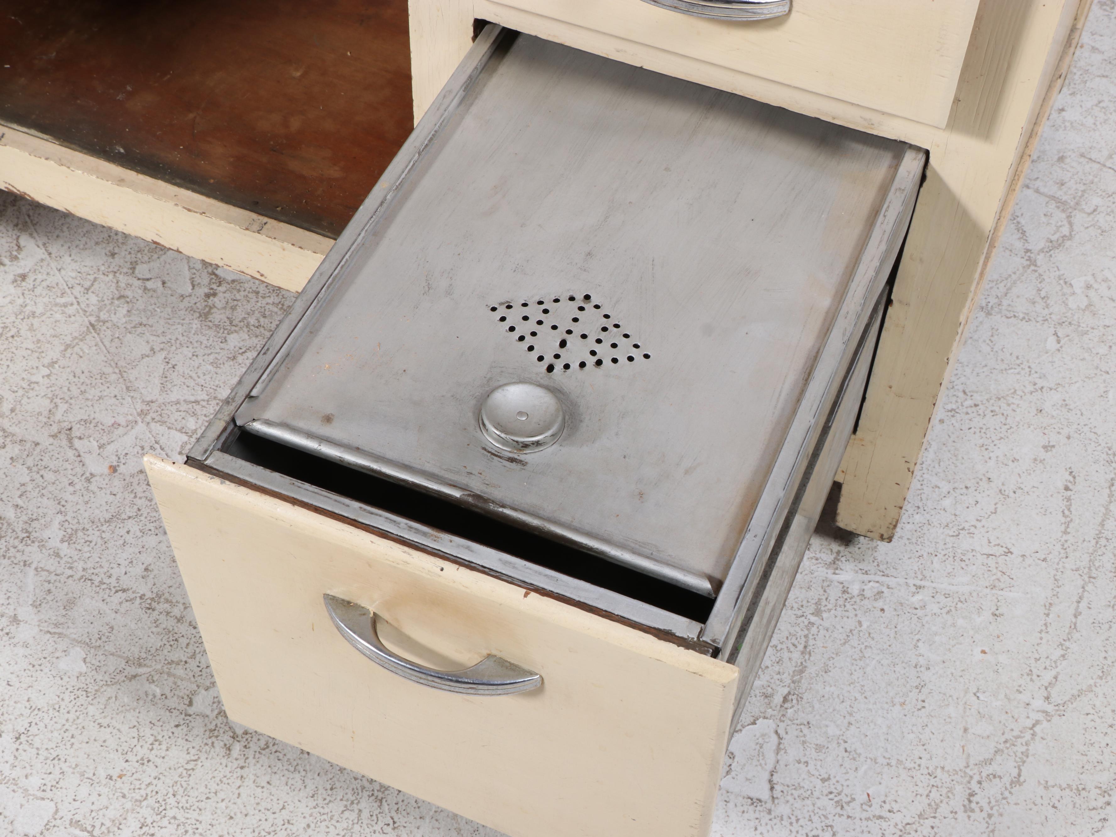 Art Deco Painted Kitchen Cabinet with Enameled Metal Top, circa 1930