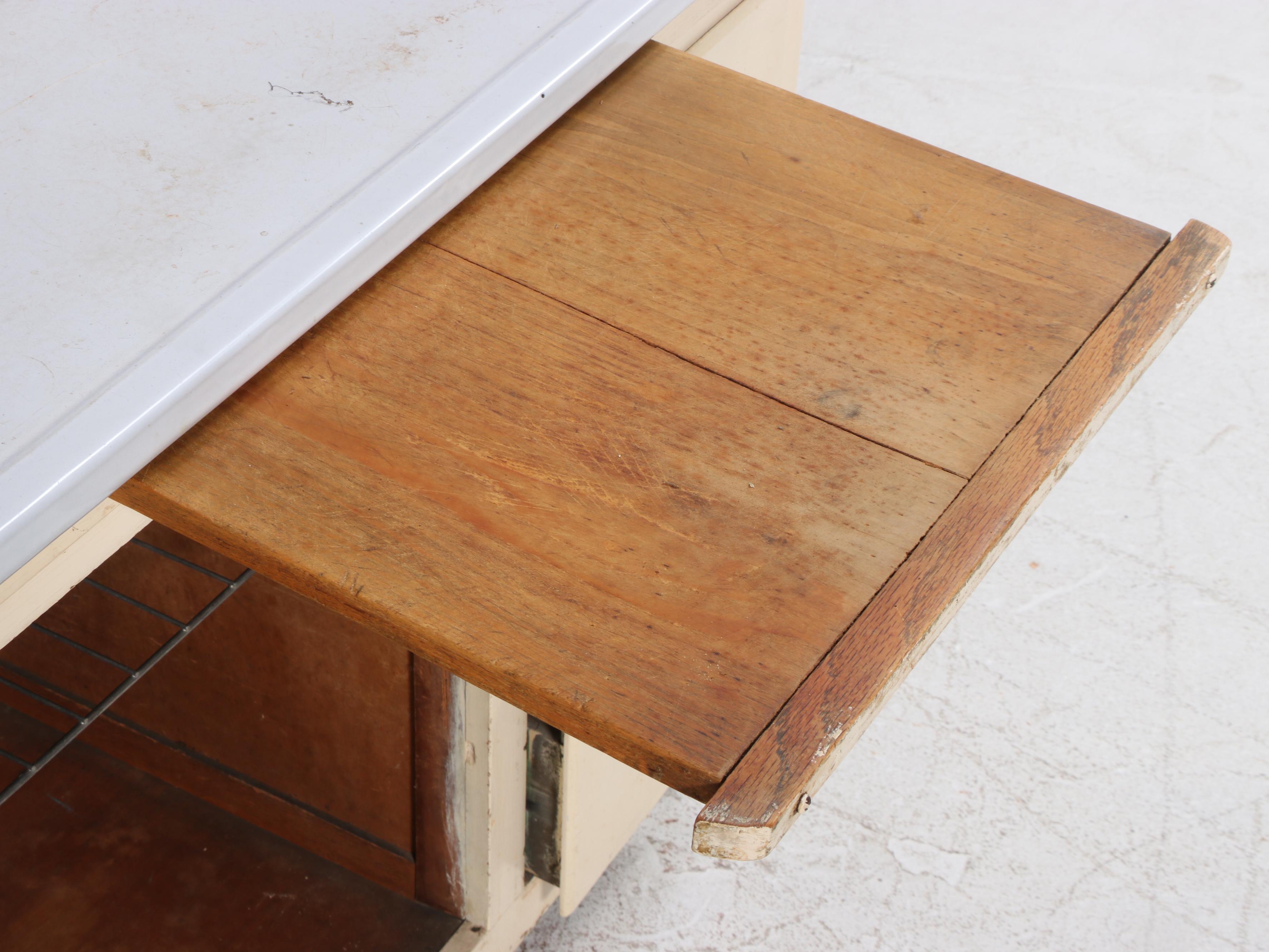 Art Deco Painted Kitchen Cabinet with Enameled Metal Top, circa 1930
