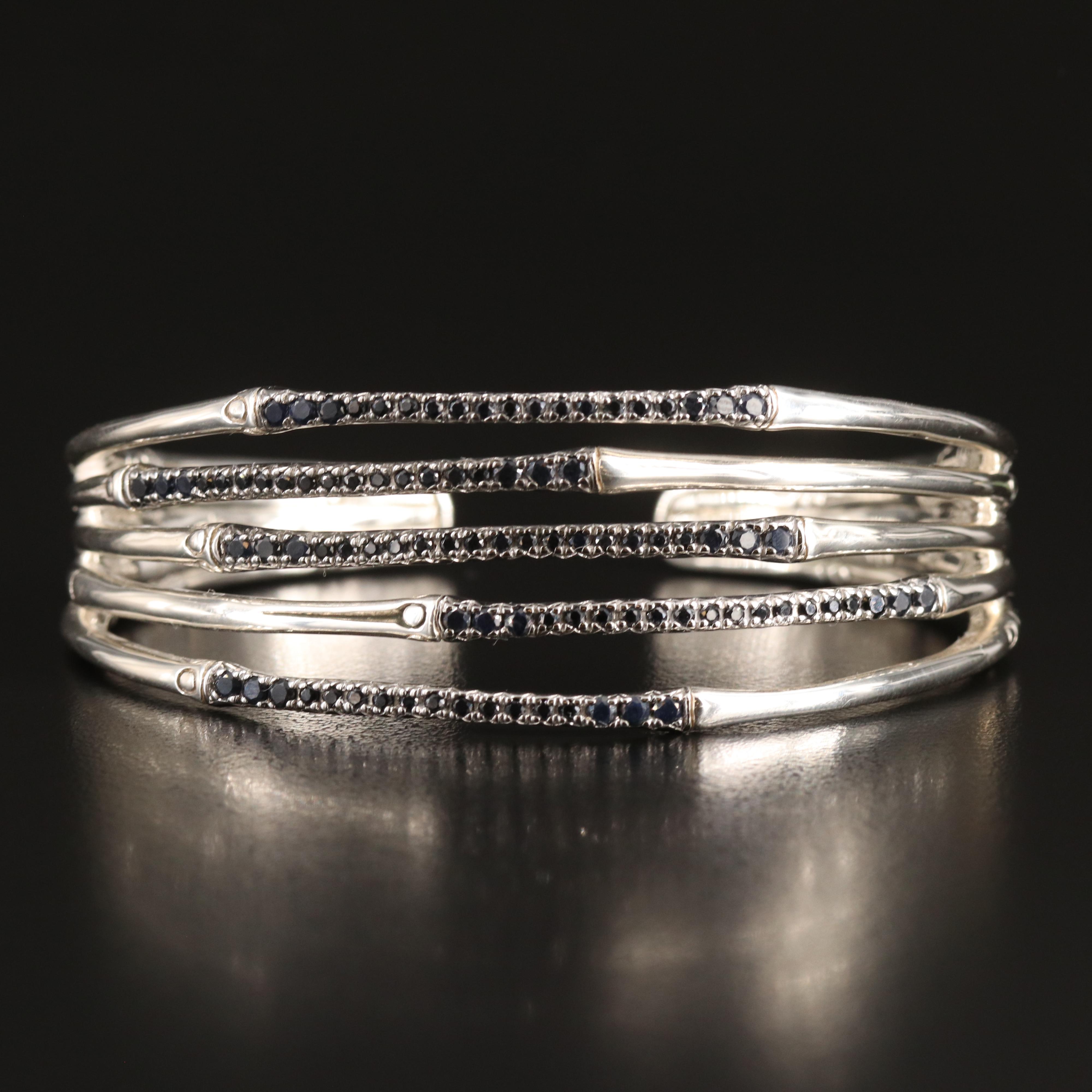 John Hardy "Bambo Lava" Sterling Narrow Flex Cuff with Black Sapphires