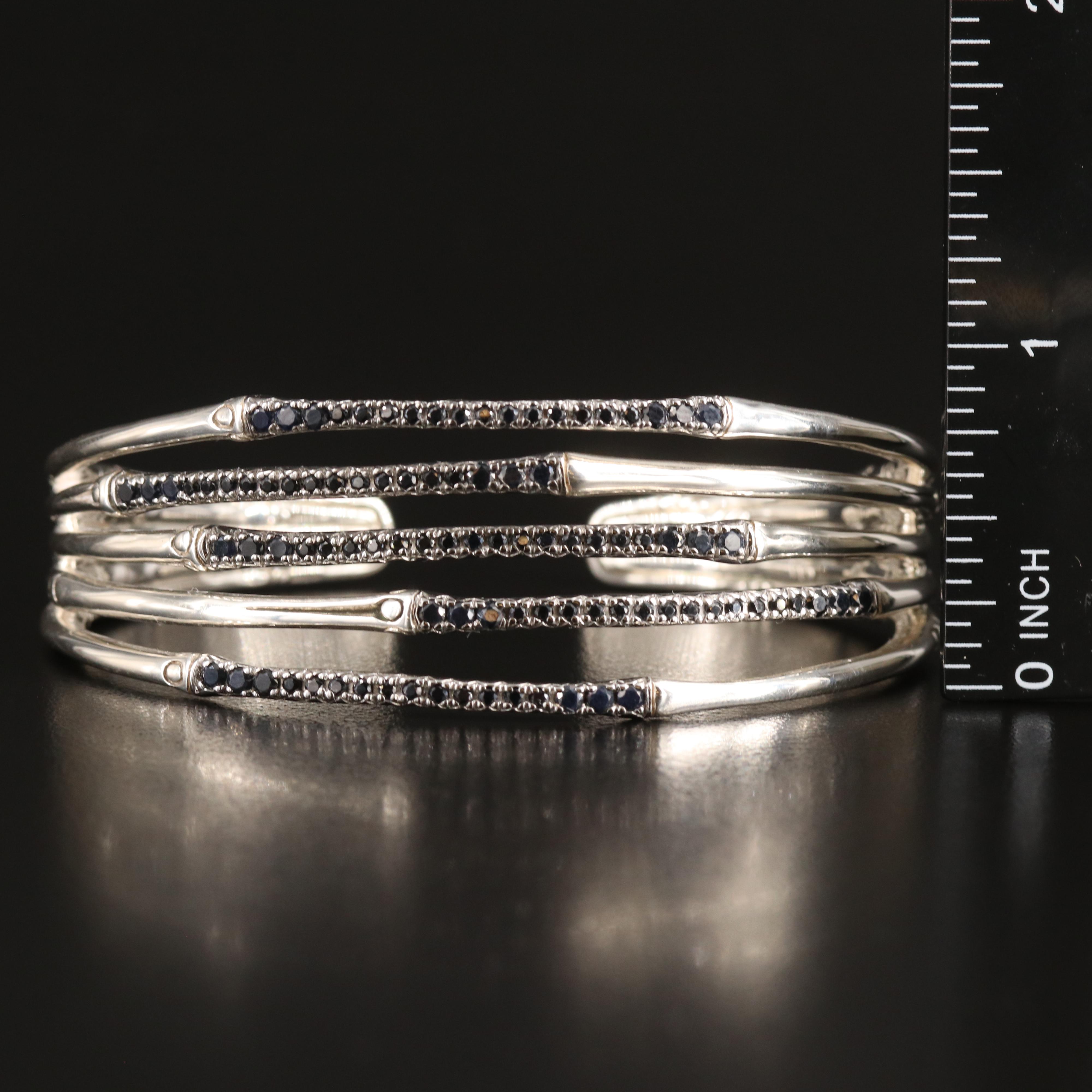 John Hardy "Bambo Lava" Sterling Narrow Flex Cuff with Black Sapphires