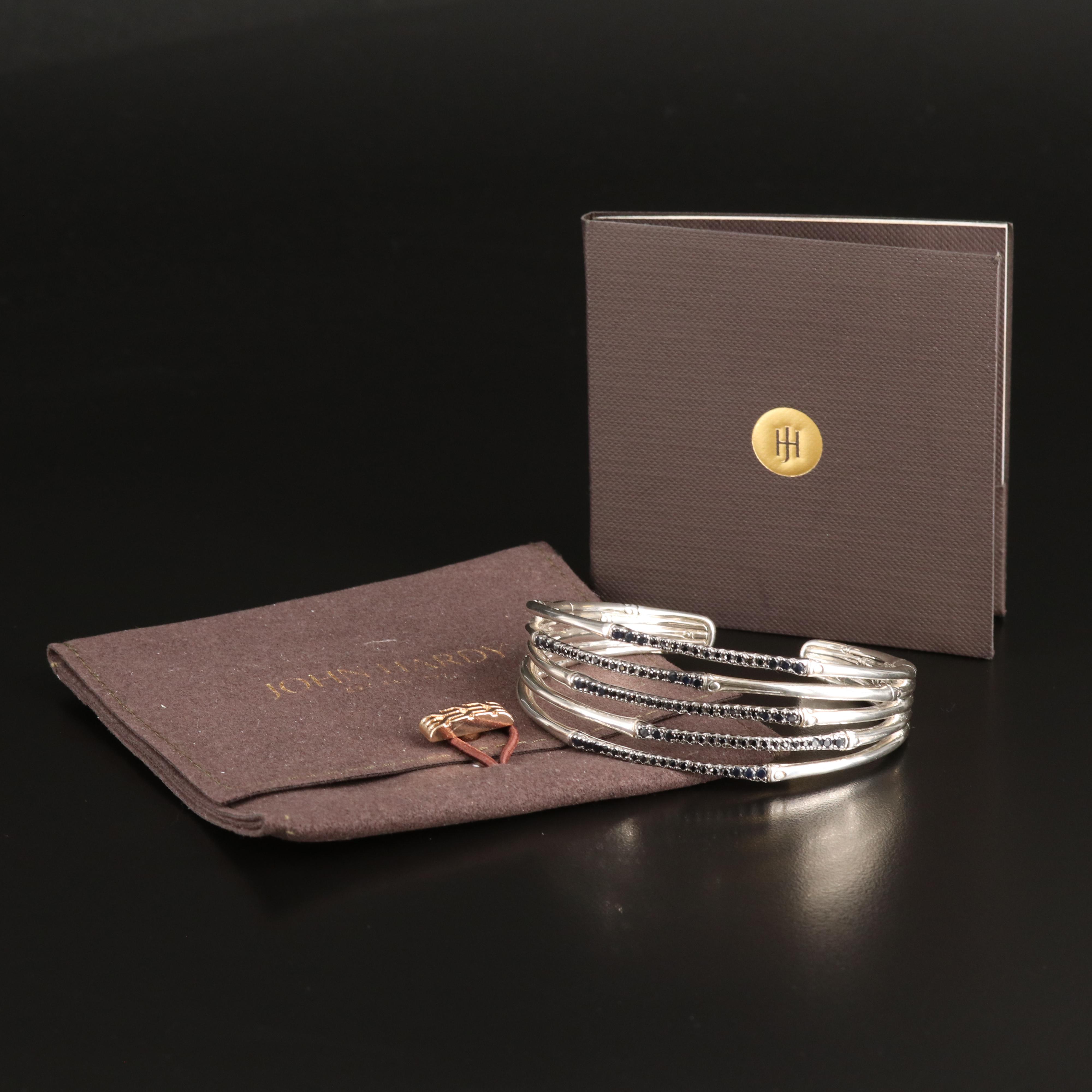 John Hardy "Bambo Lava" Sterling Narrow Flex Cuff with Black Sapphires
