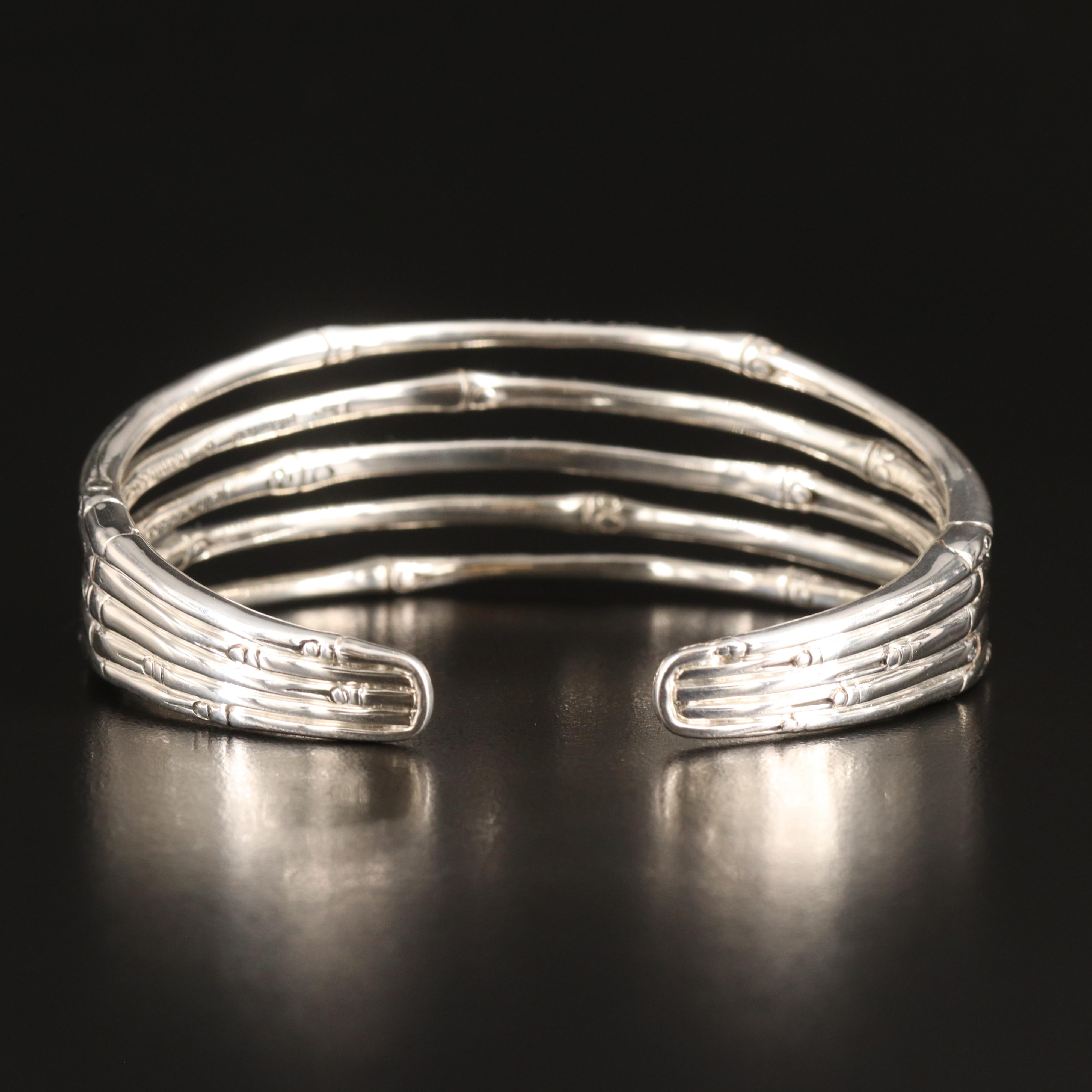 John Hardy "Bambo Lava" Sterling Narrow Flex Cuff with Black Sapphires