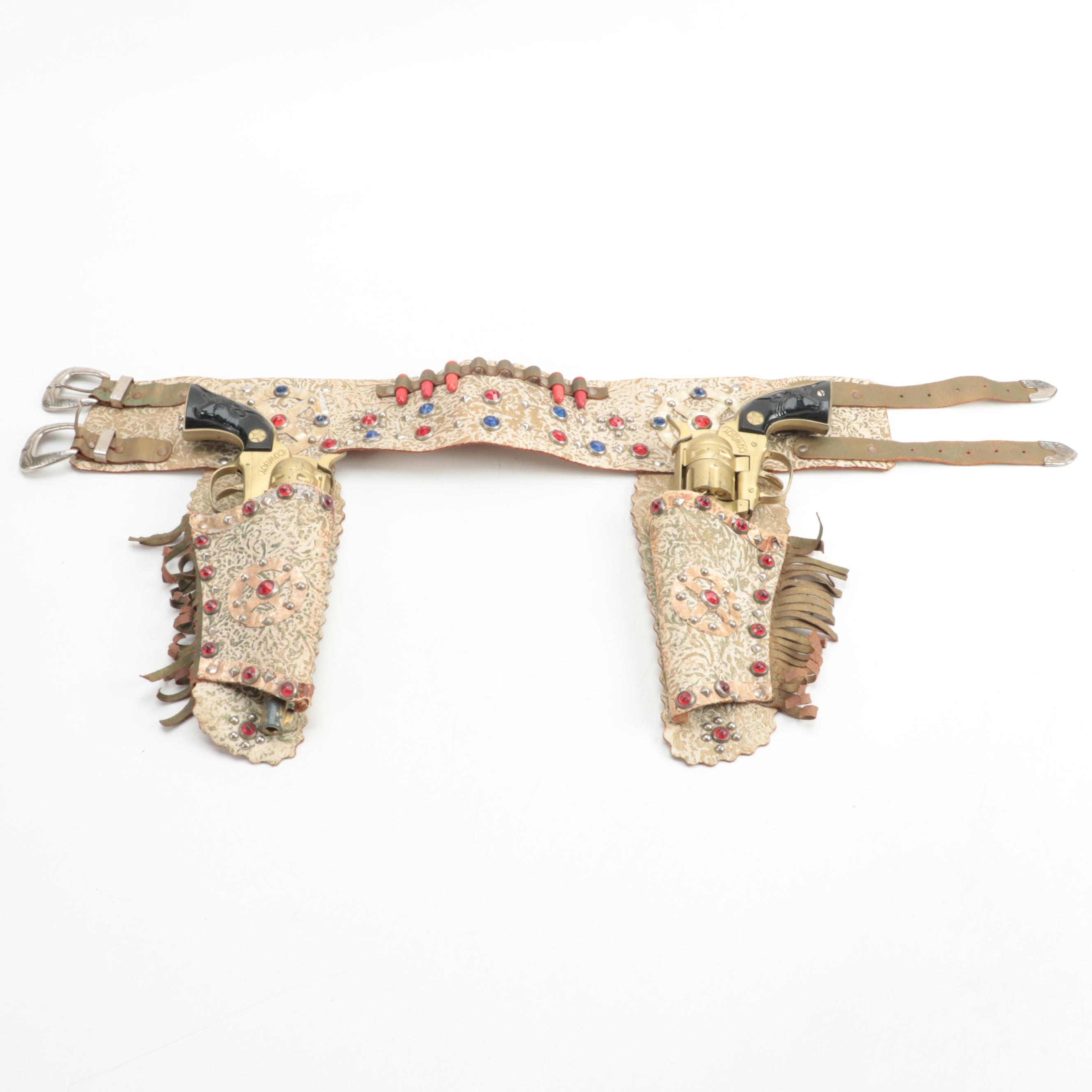 Children's Toy Cowboy Cap Guns and Gun Belt, Mid to Late 20th Century