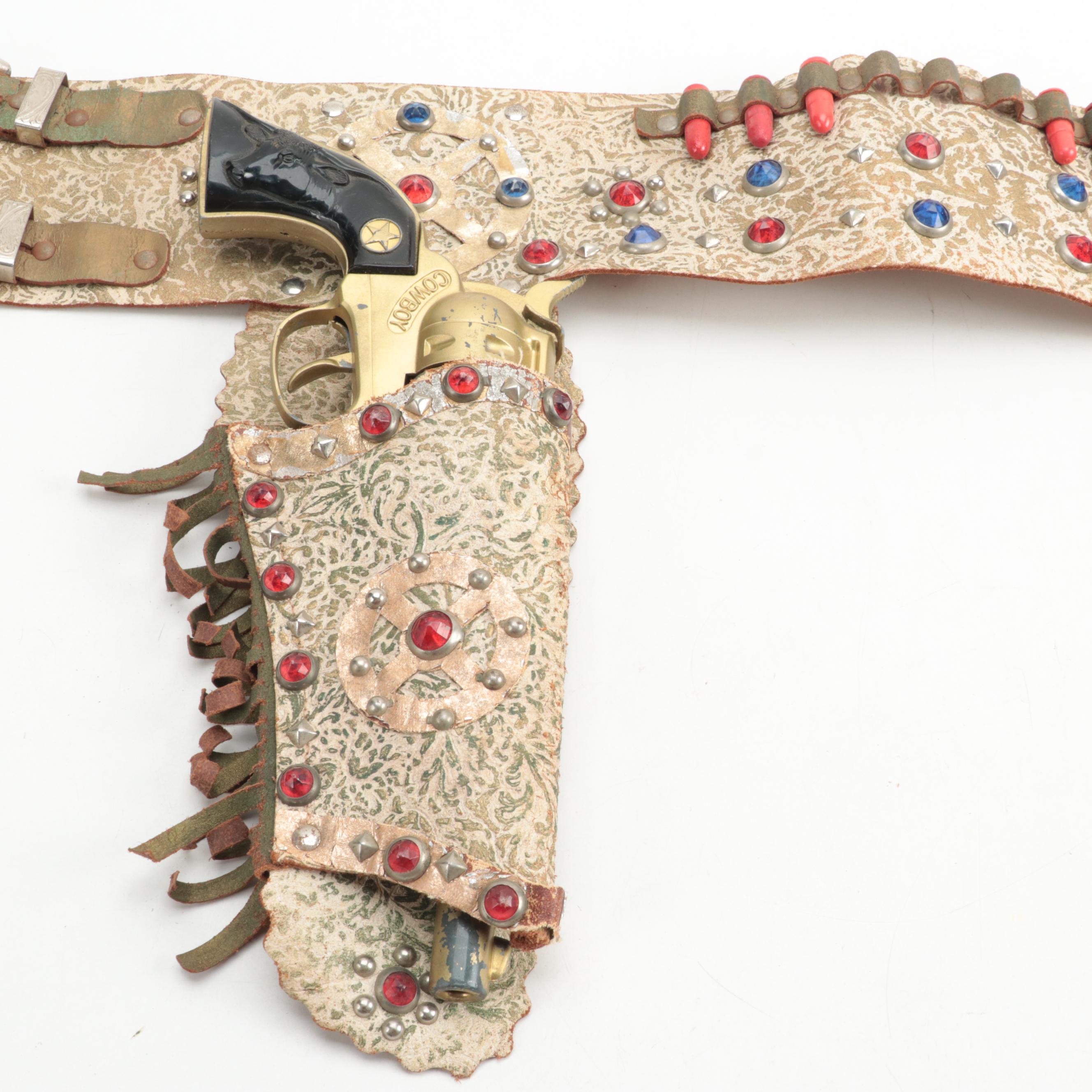Children's Toy Cowboy Cap Guns and Gun Belt, Mid to Late 20th Century