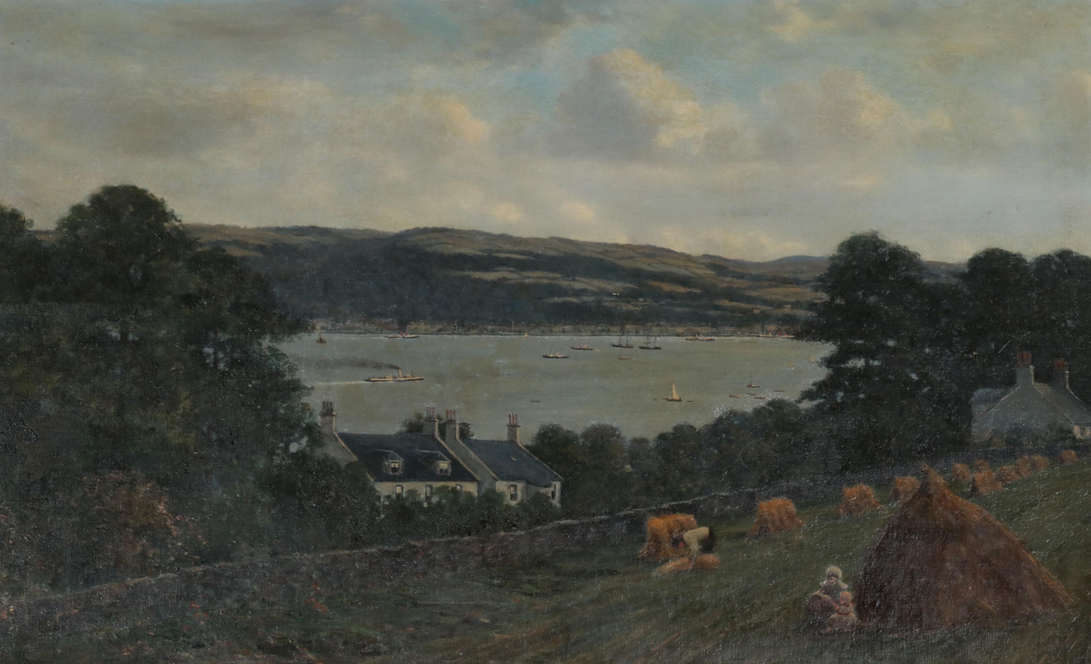 American School Style Landscape Oil Painting of River, Circa 1920