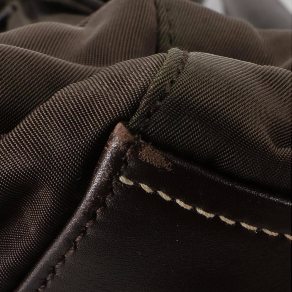 Prada Easy Tessuto Shoulder Bag in Brown Nylon and Calfskin Trim