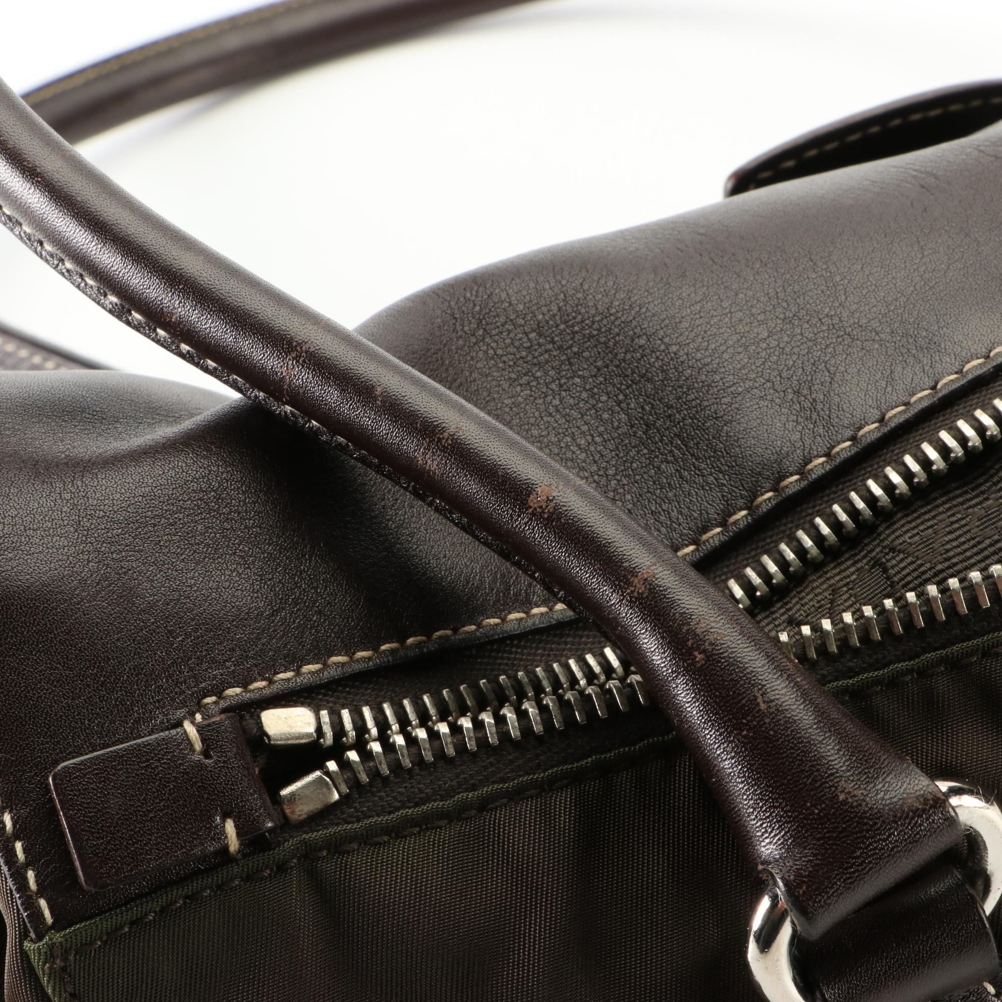 Prada Easy Tessuto Shoulder Bag in Brown Nylon and Calfskin Trim