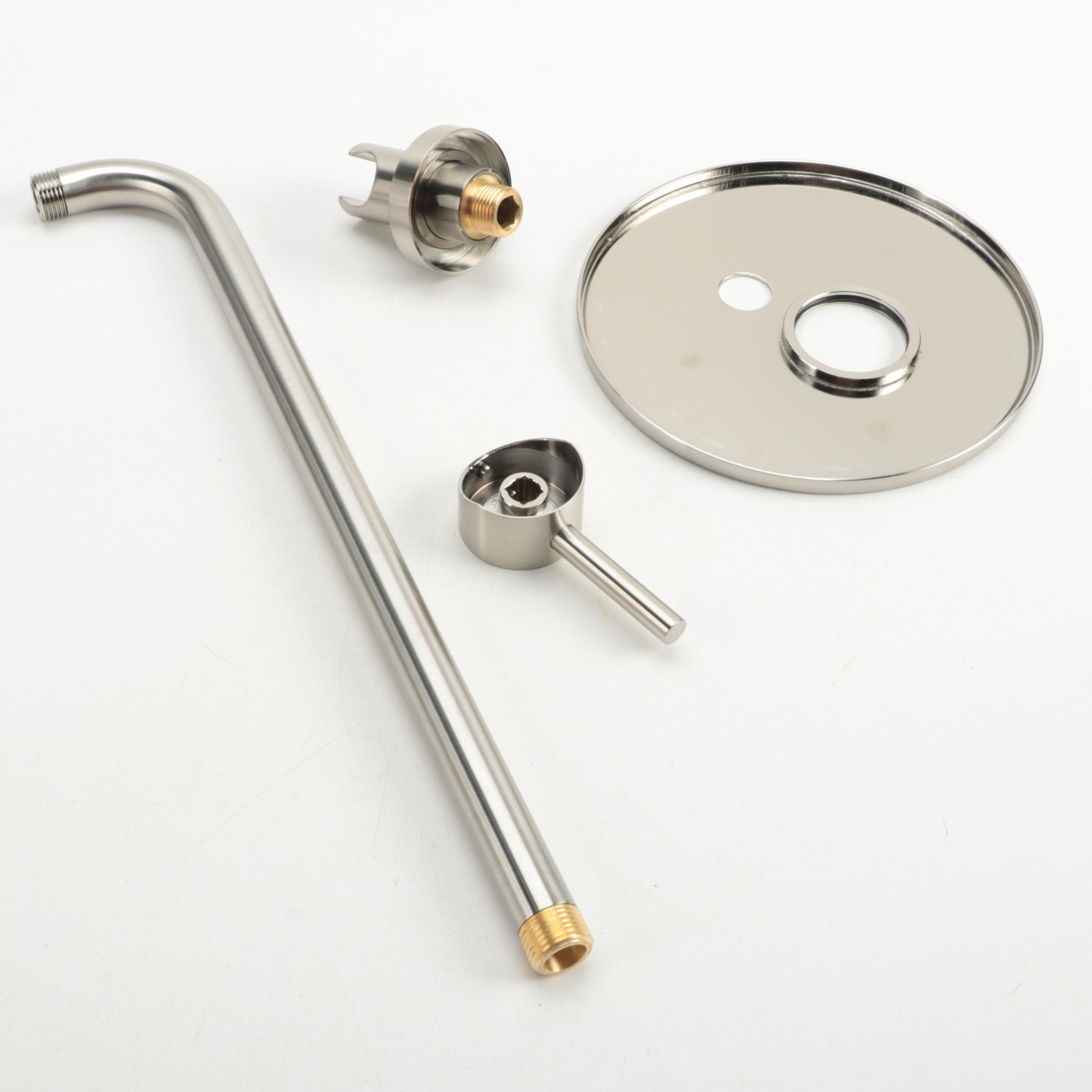 Brushed Nickel Finish Shower System with Rainfall Shower Head and Linear Drain