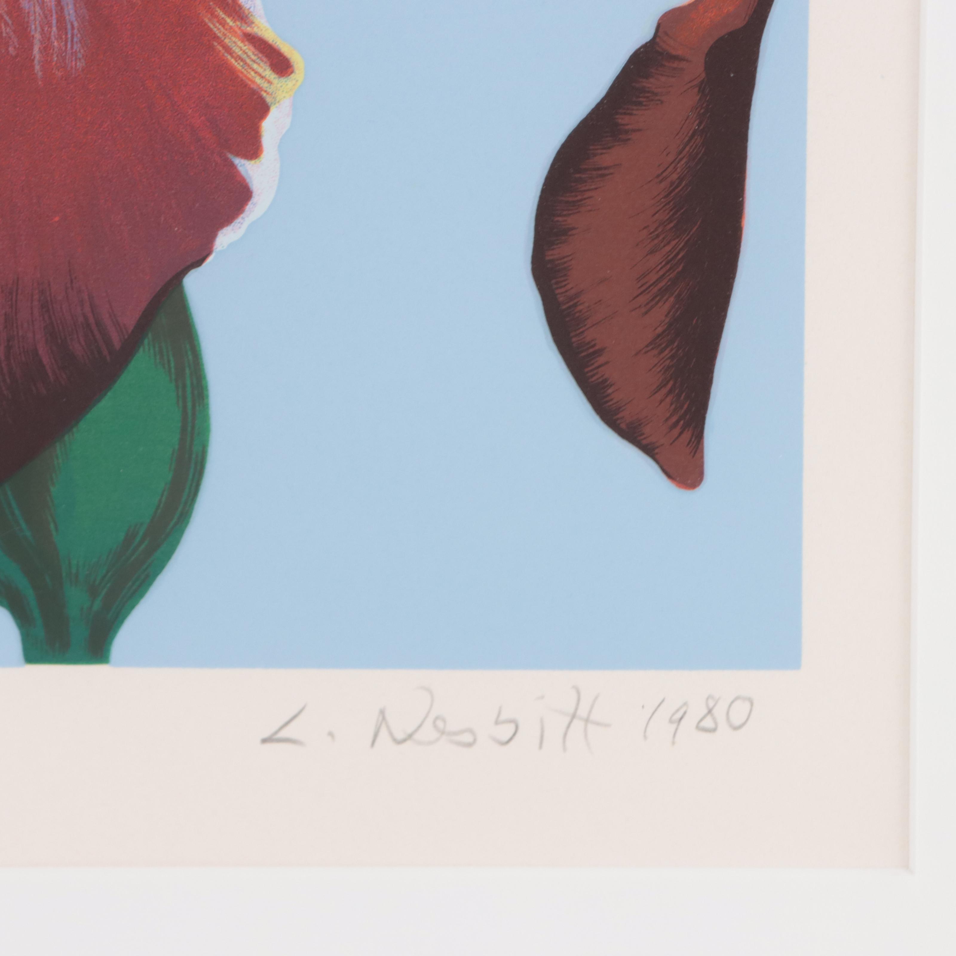 Lowell Blair Nesbitt Serigraph "Red and Yellow Iris," 1980