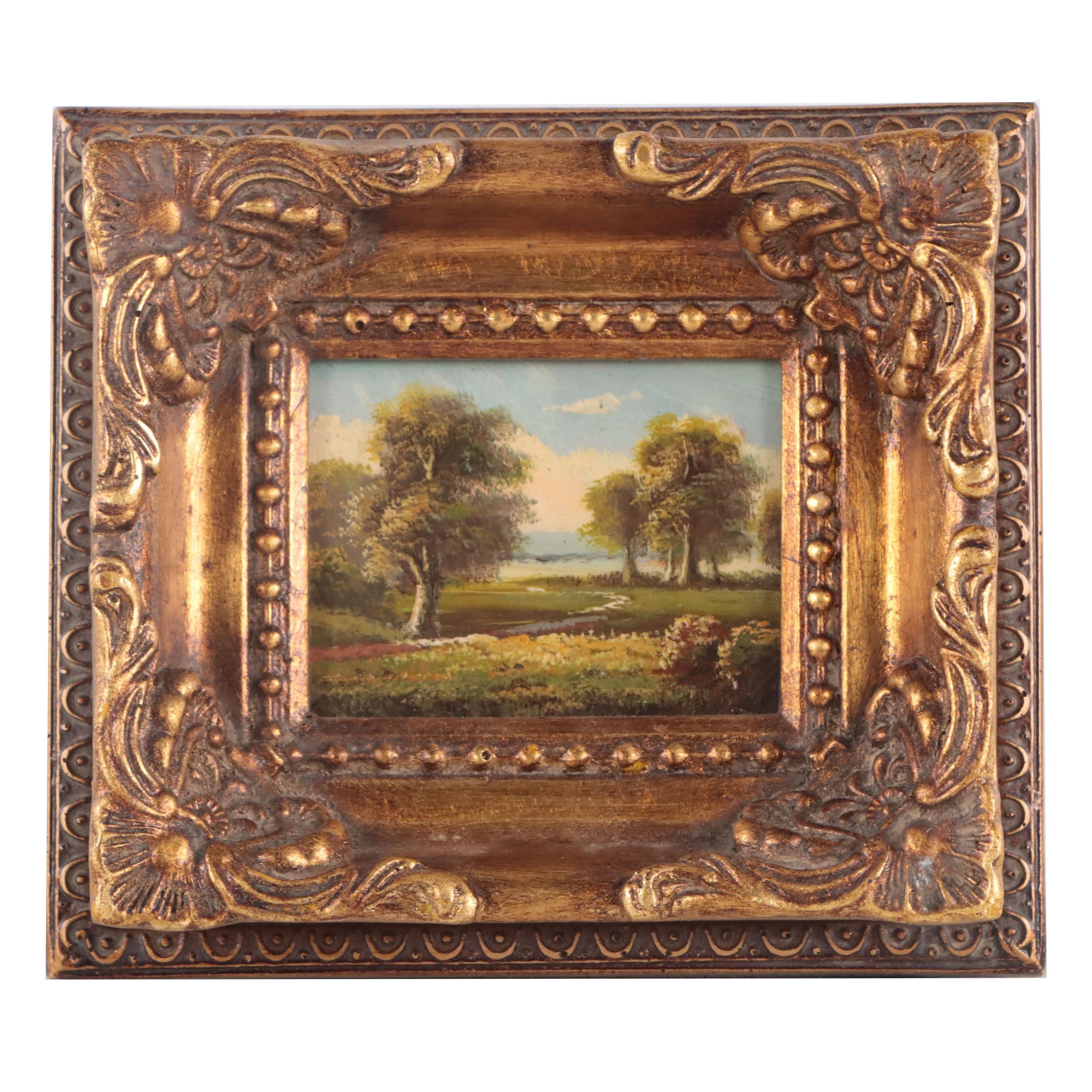 Miniature Landscape Oil Painting of Forest, Late 20th Century