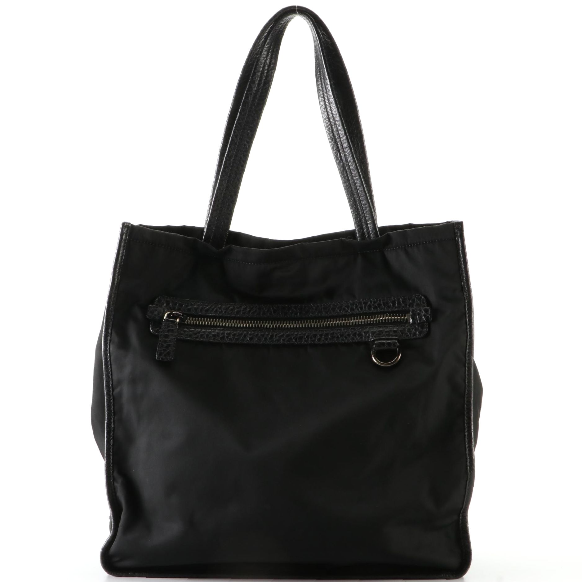 Prada Tote Bag in Black Tessuto Nylon with Grain Leather Trim