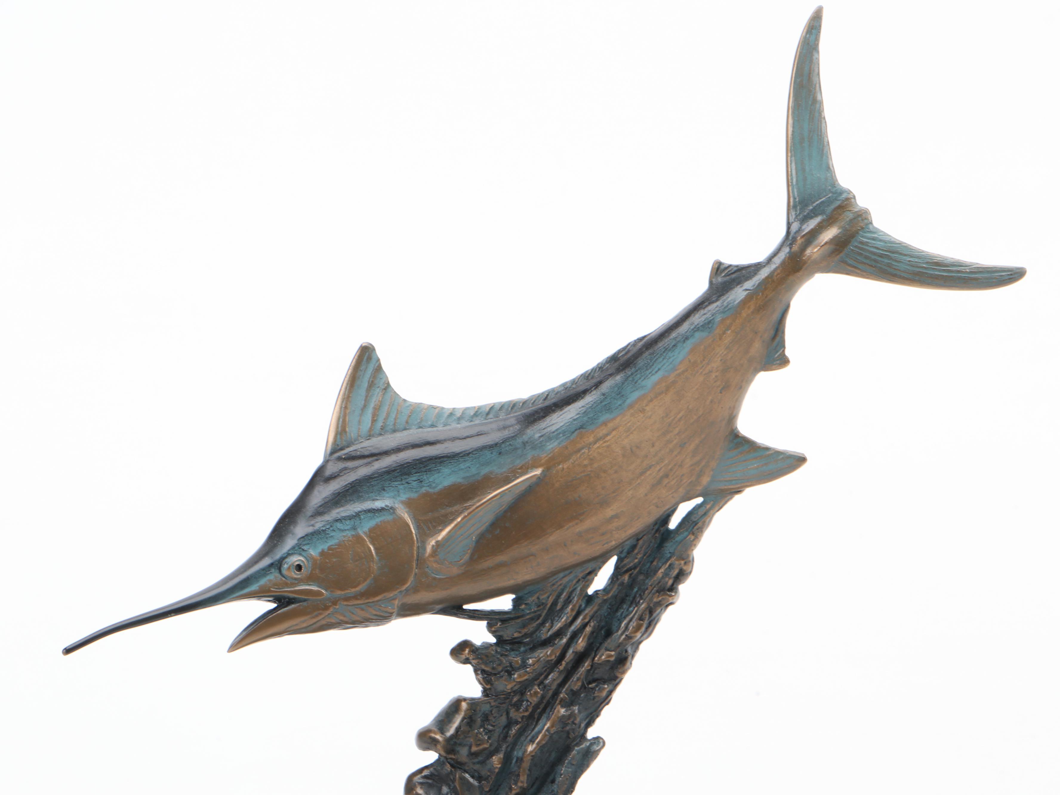 Cast Brass Billfish Fishing Trophy After Kent Ullberg "Sounding Blue" Sculpture