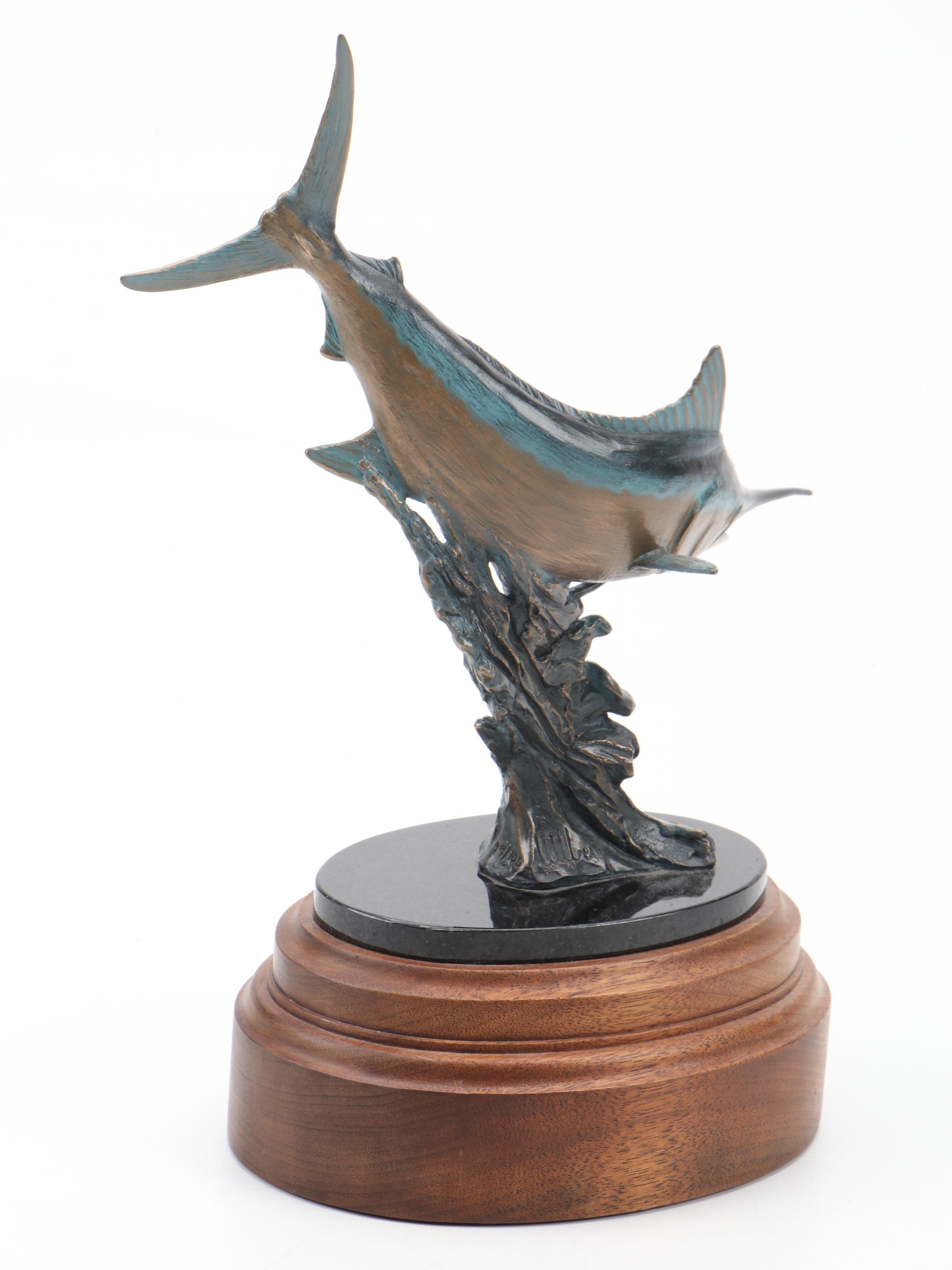 Cast Brass Billfish Fishing Trophy After Kent Ullberg "Sounding Blue" Sculpture
