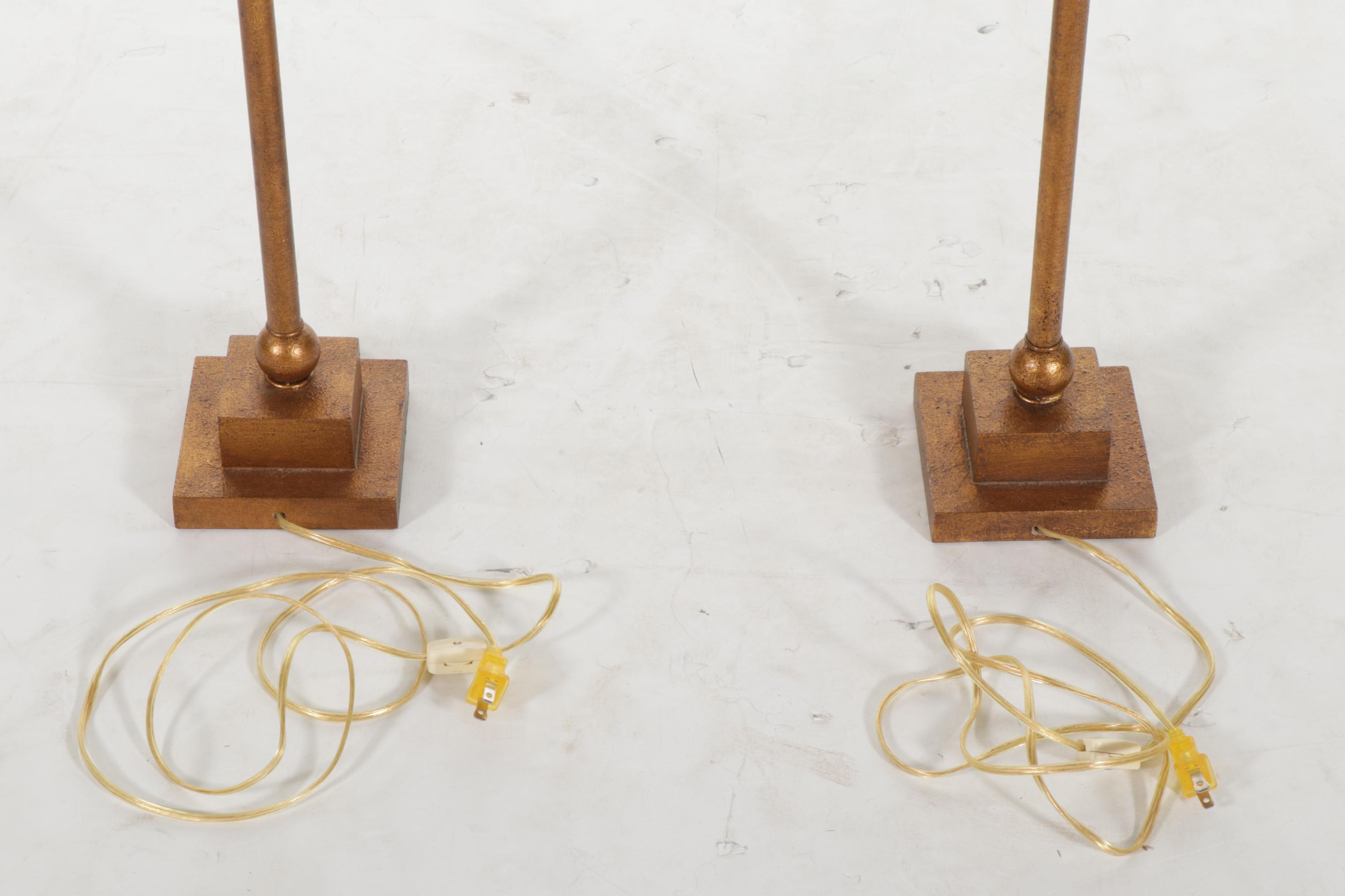 Pair of Copper Colored Table Lamps with Pressed Tin Shades