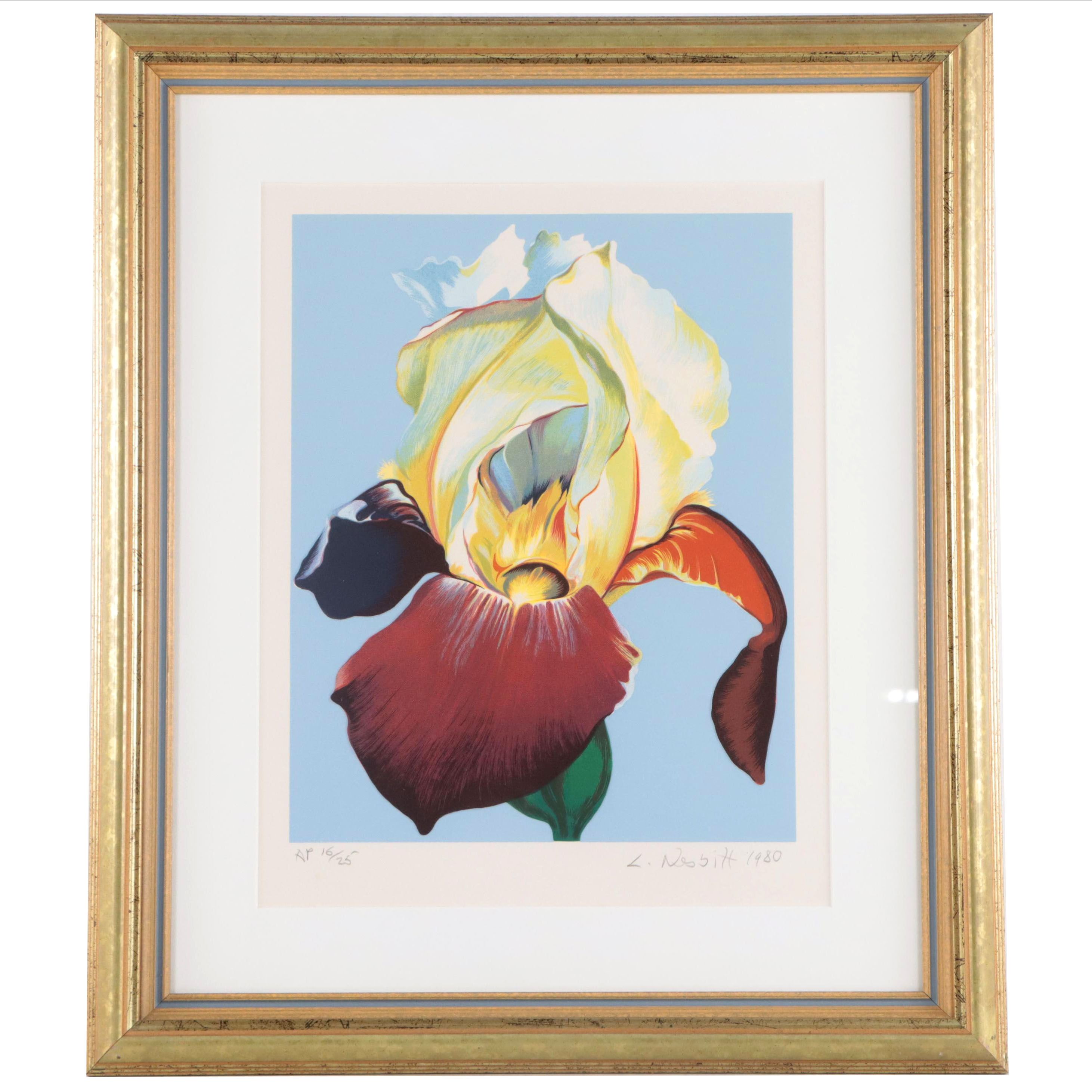 Lowell Blair Nesbitt Serigraph "Red and Yellow Iris," 1980