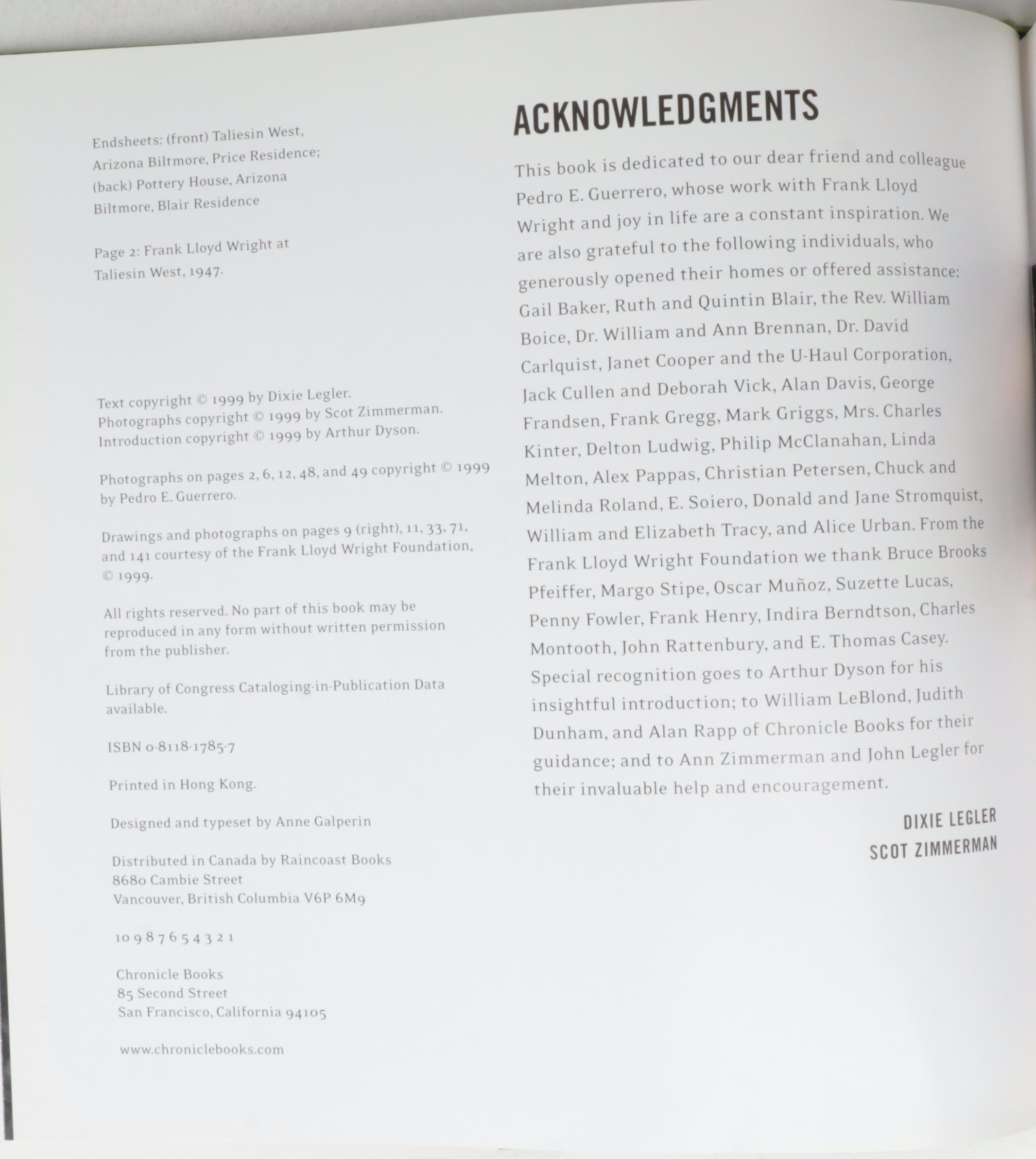 First Edition "Frank Lloyd Wright" by Dixie Legler and More