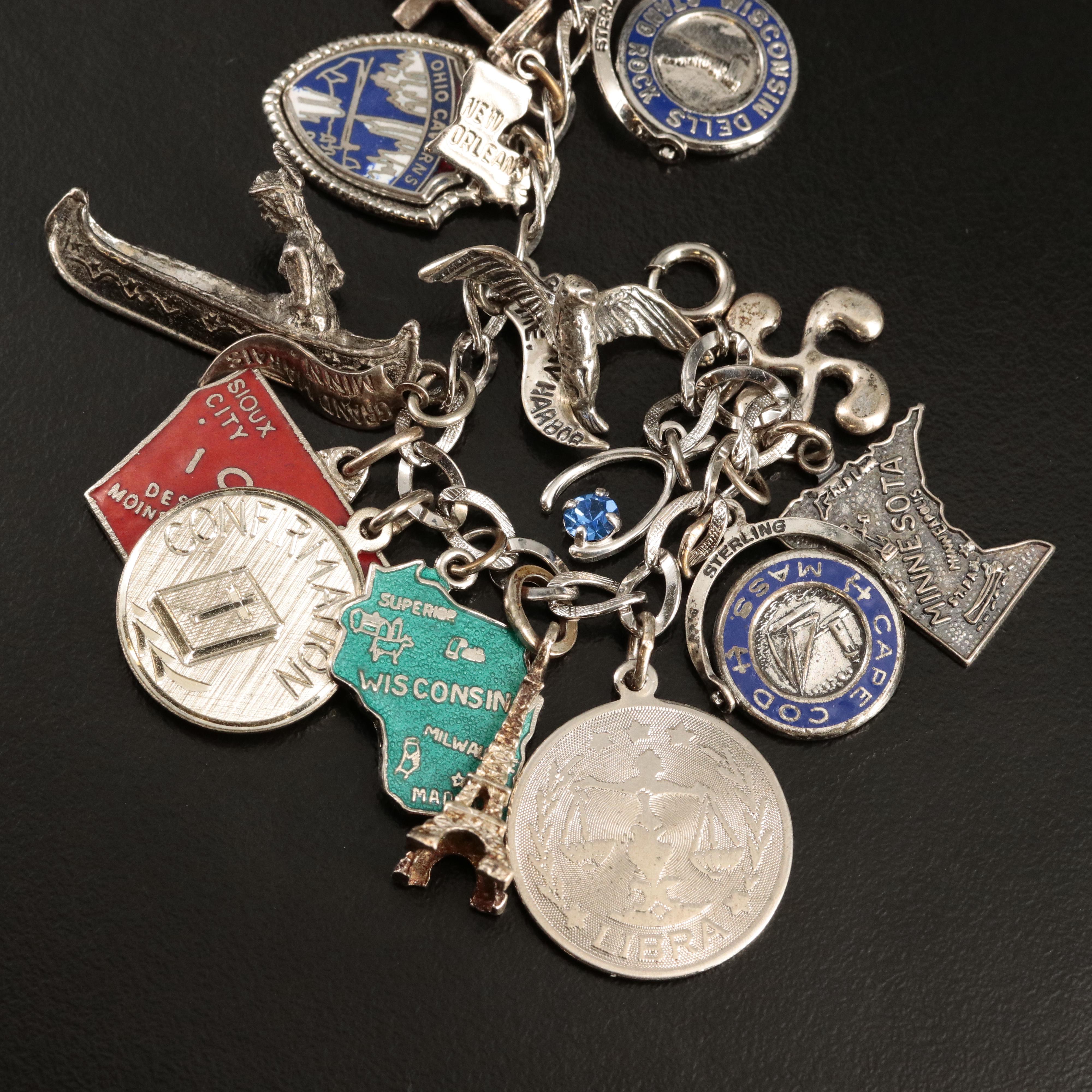Danecraft Featured in Vintage Sterling Charm Bracelets Including Travel Theme