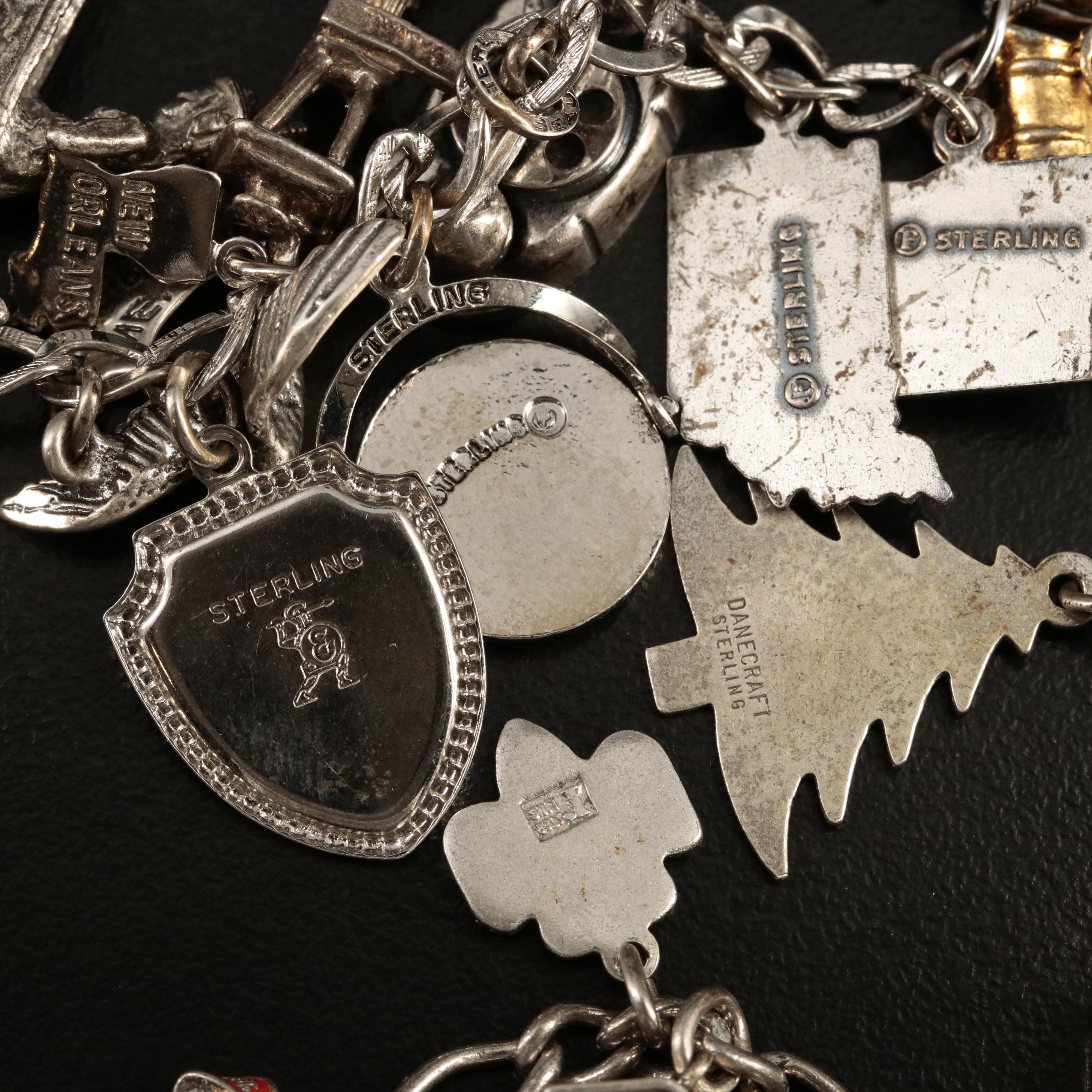 Danecraft Featured in Vintage Sterling Charm Bracelets Including Travel Theme