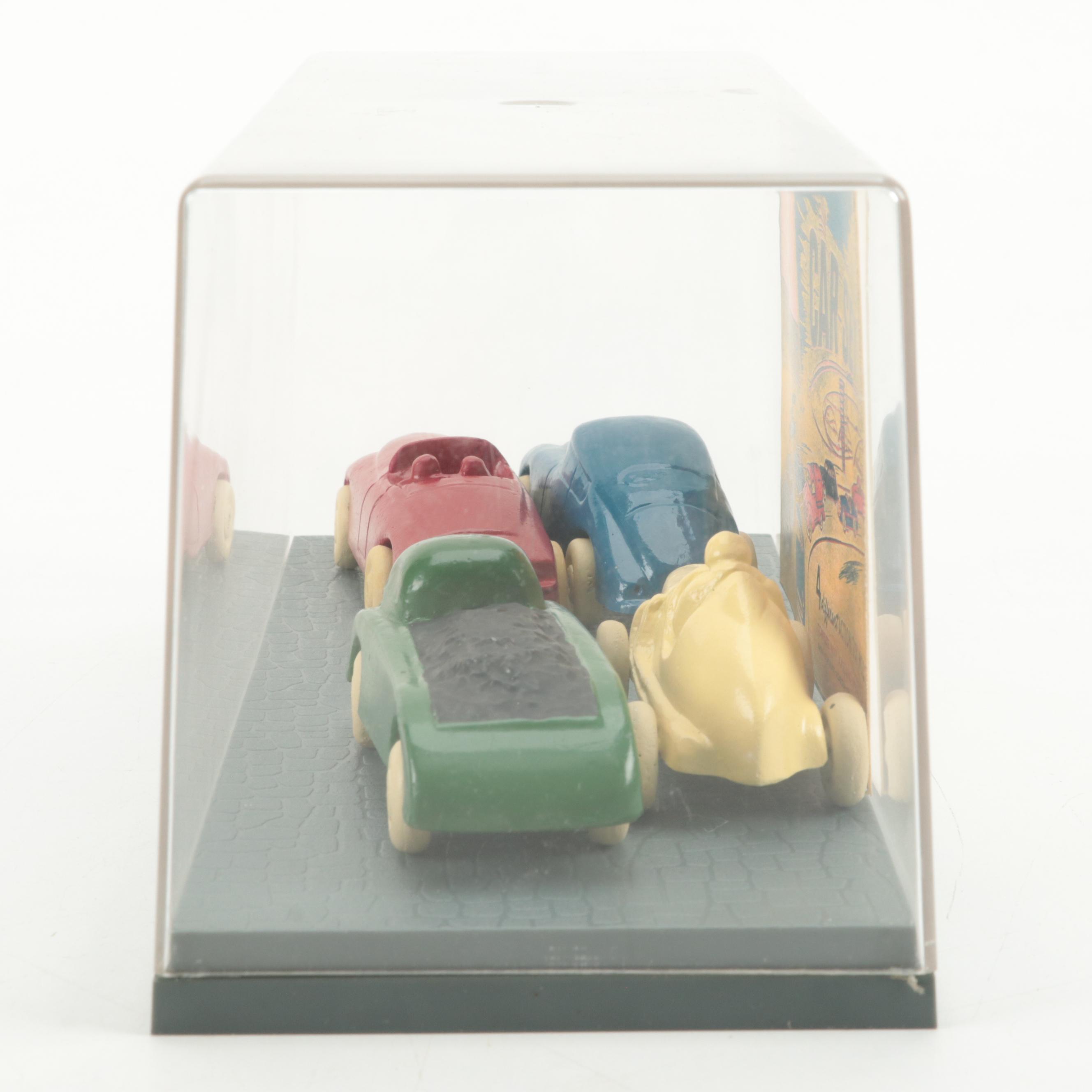 Model-Craft Wooden Car Set Including Racer, Coal Truck, Roadster and Sedan