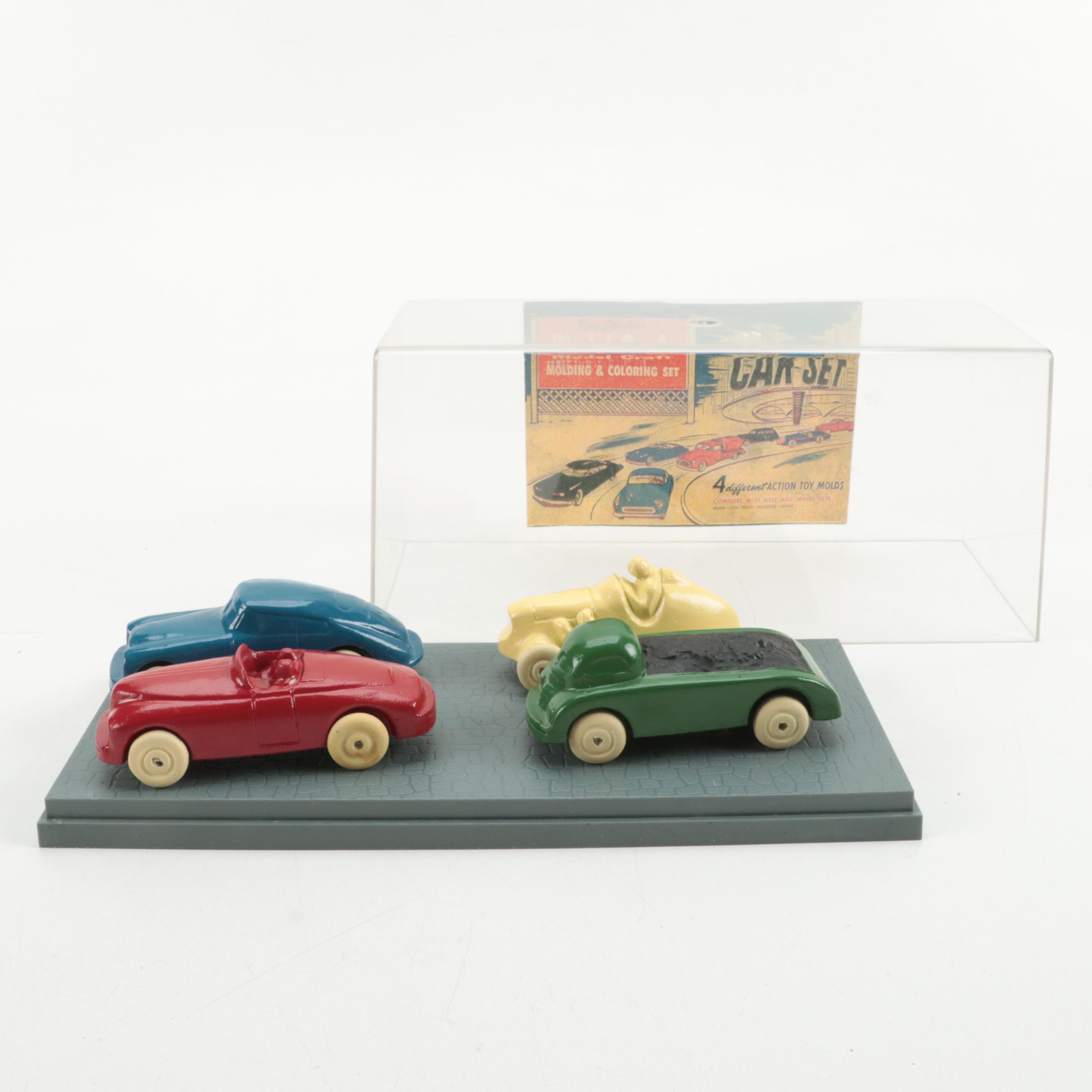 Model-Craft Wooden Car Set Including Racer, Coal Truck, Roadster and Sedan
