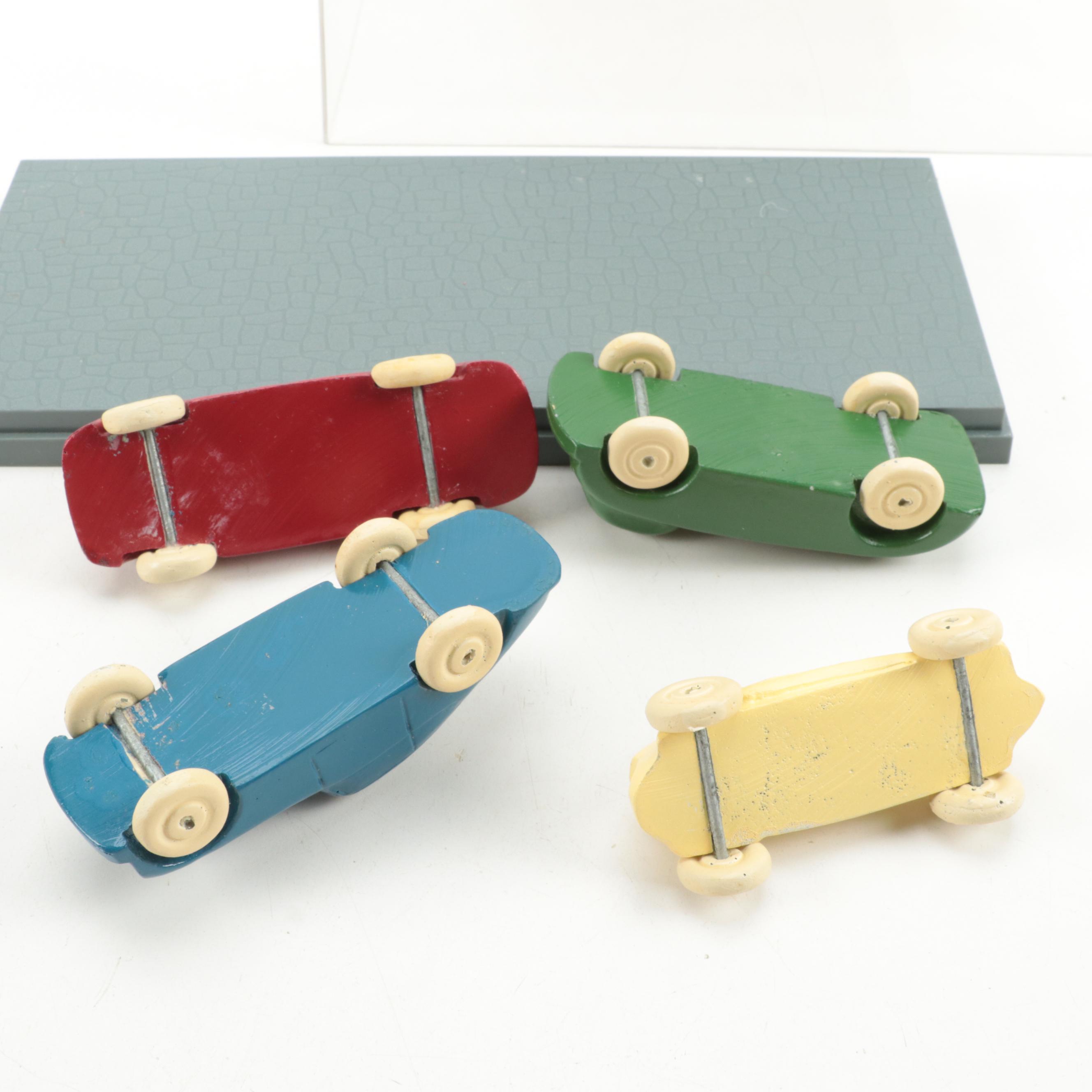 Model-Craft Wooden Car Set Including Racer, Coal Truck, Roadster and Sedan