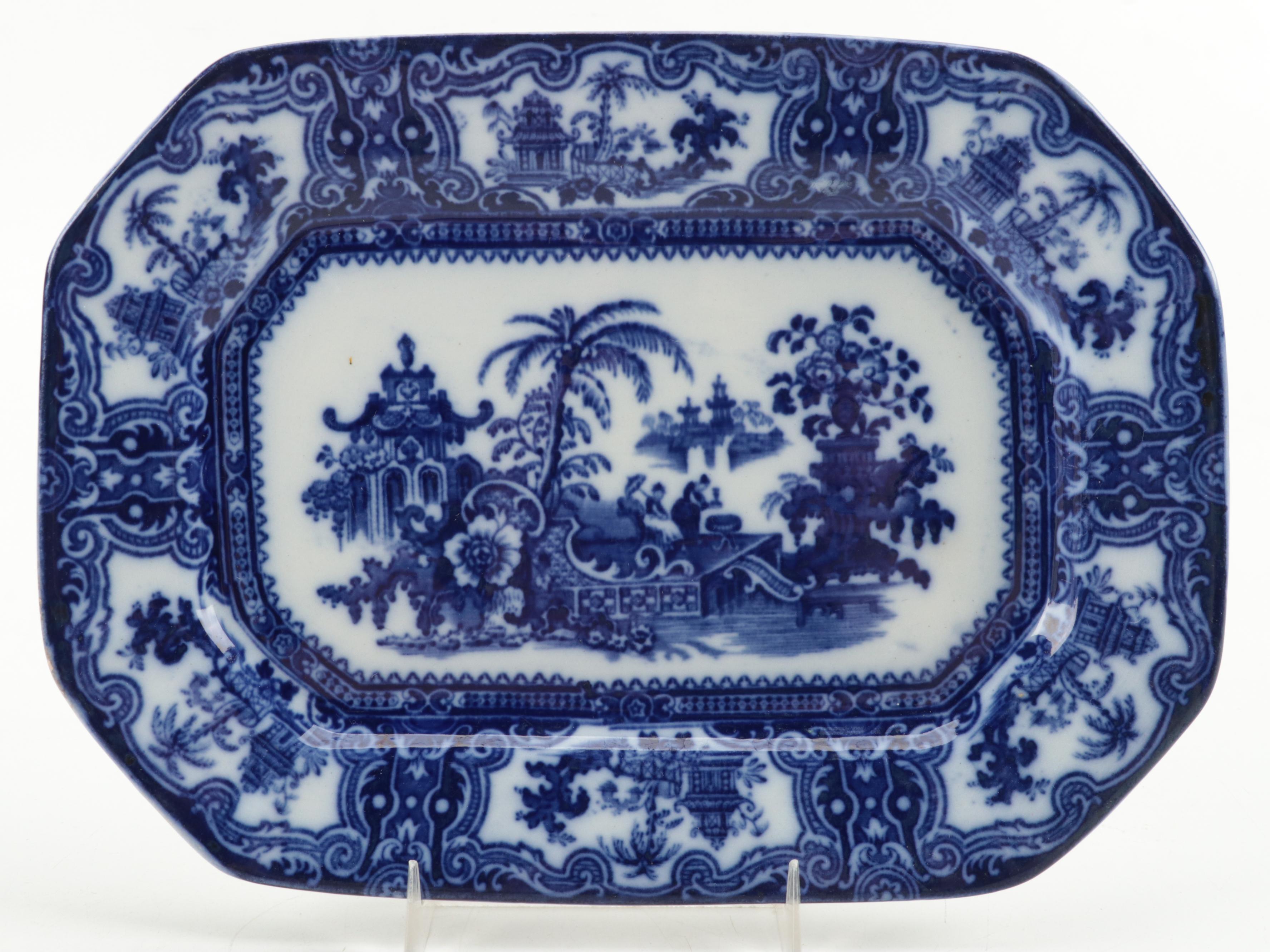 W. Adams & Co. "Kyber" Platter with Other Flow Blue Plates