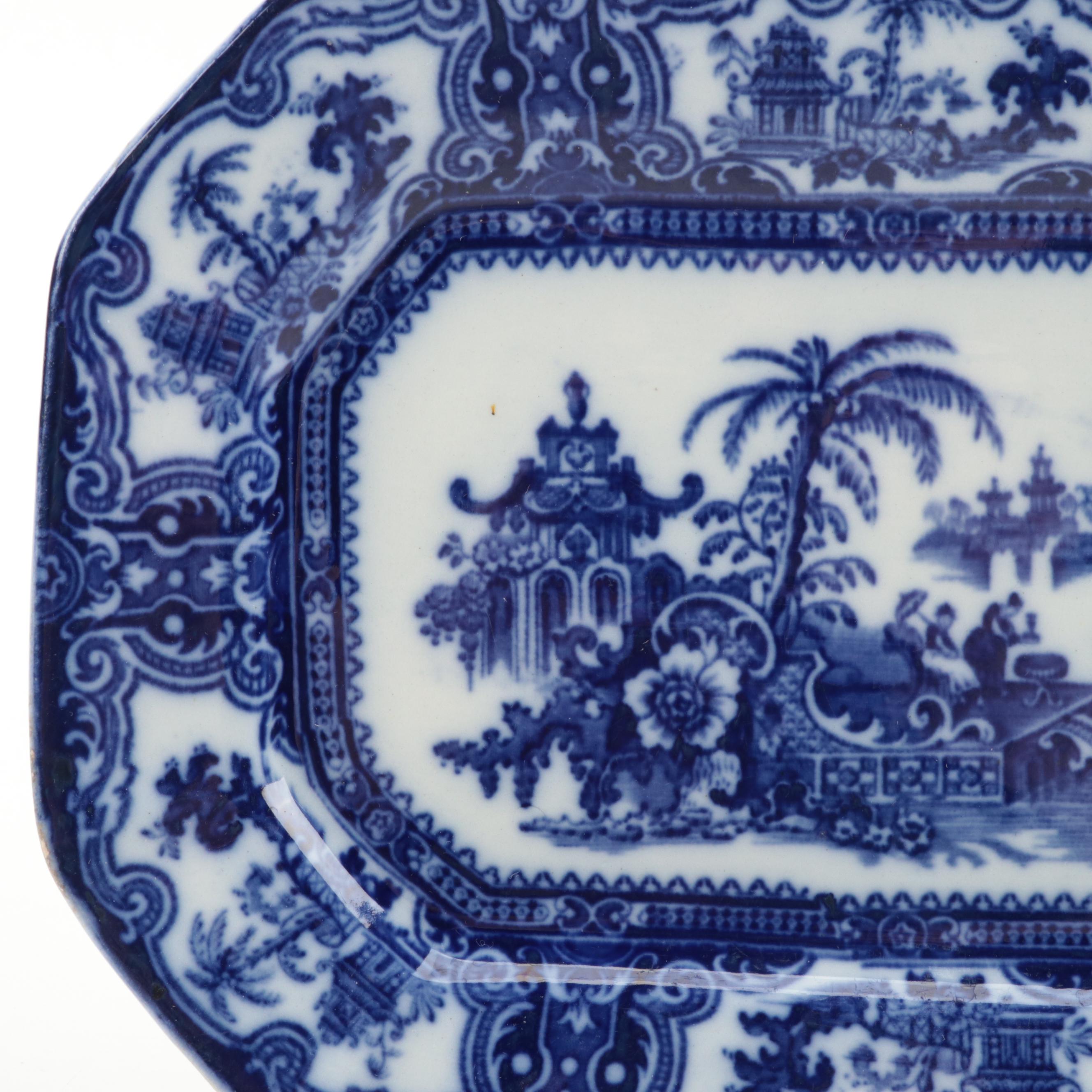 W. Adams & Co. "Kyber" Platter with Other Flow Blue Plates