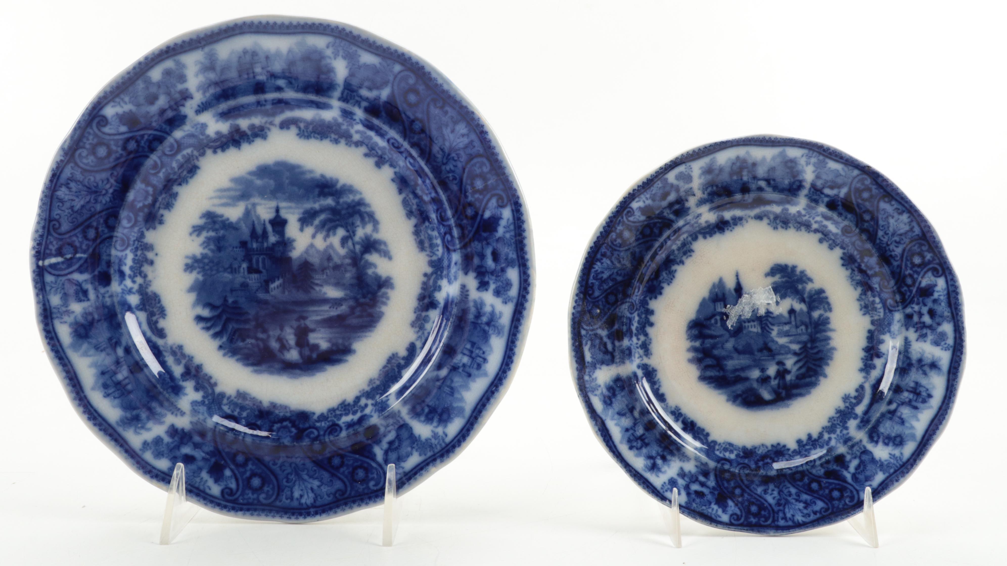W. Adams & Co. "Kyber" Platter with Other Flow Blue Plates