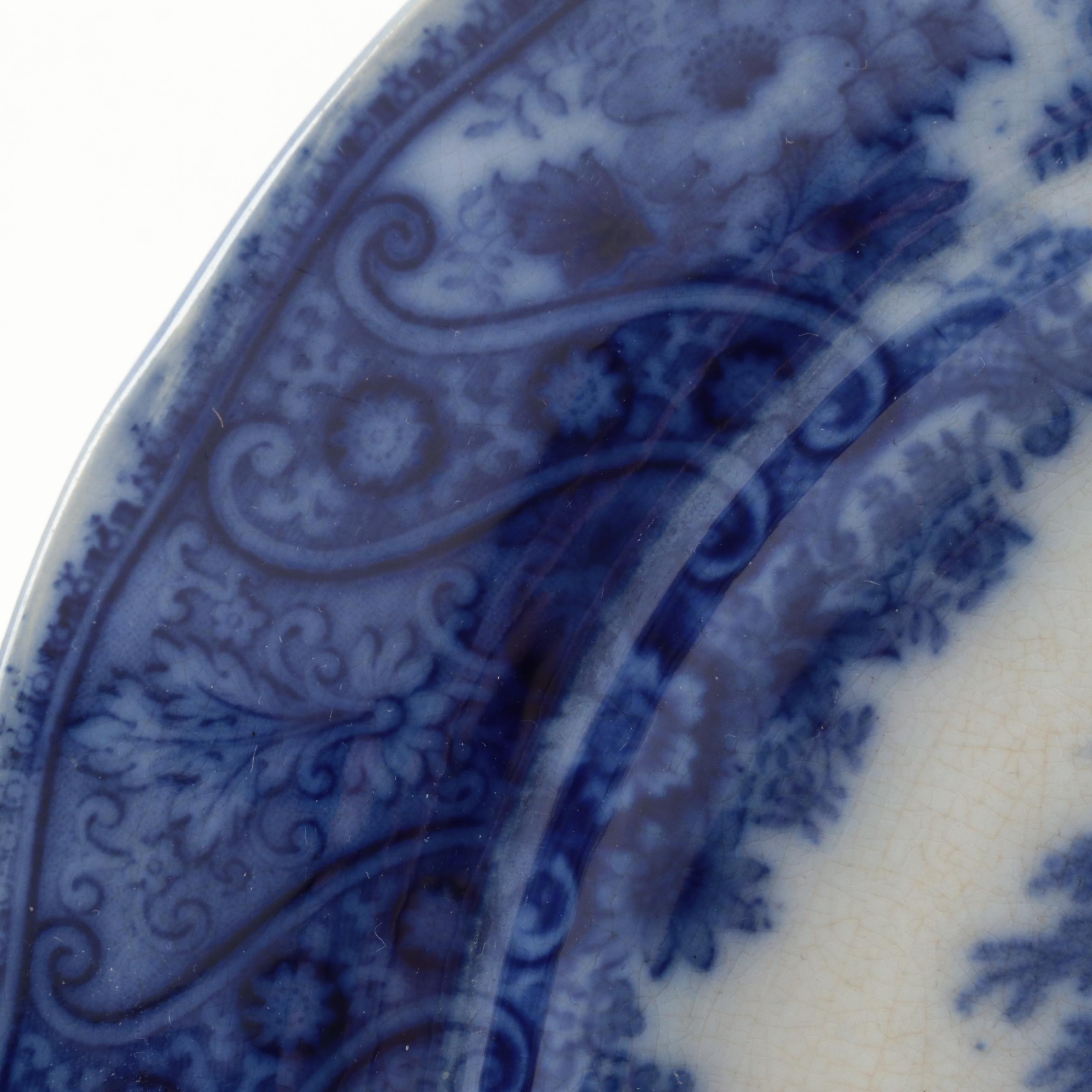 W. Adams & Co. "Kyber" Platter with Other Flow Blue Plates