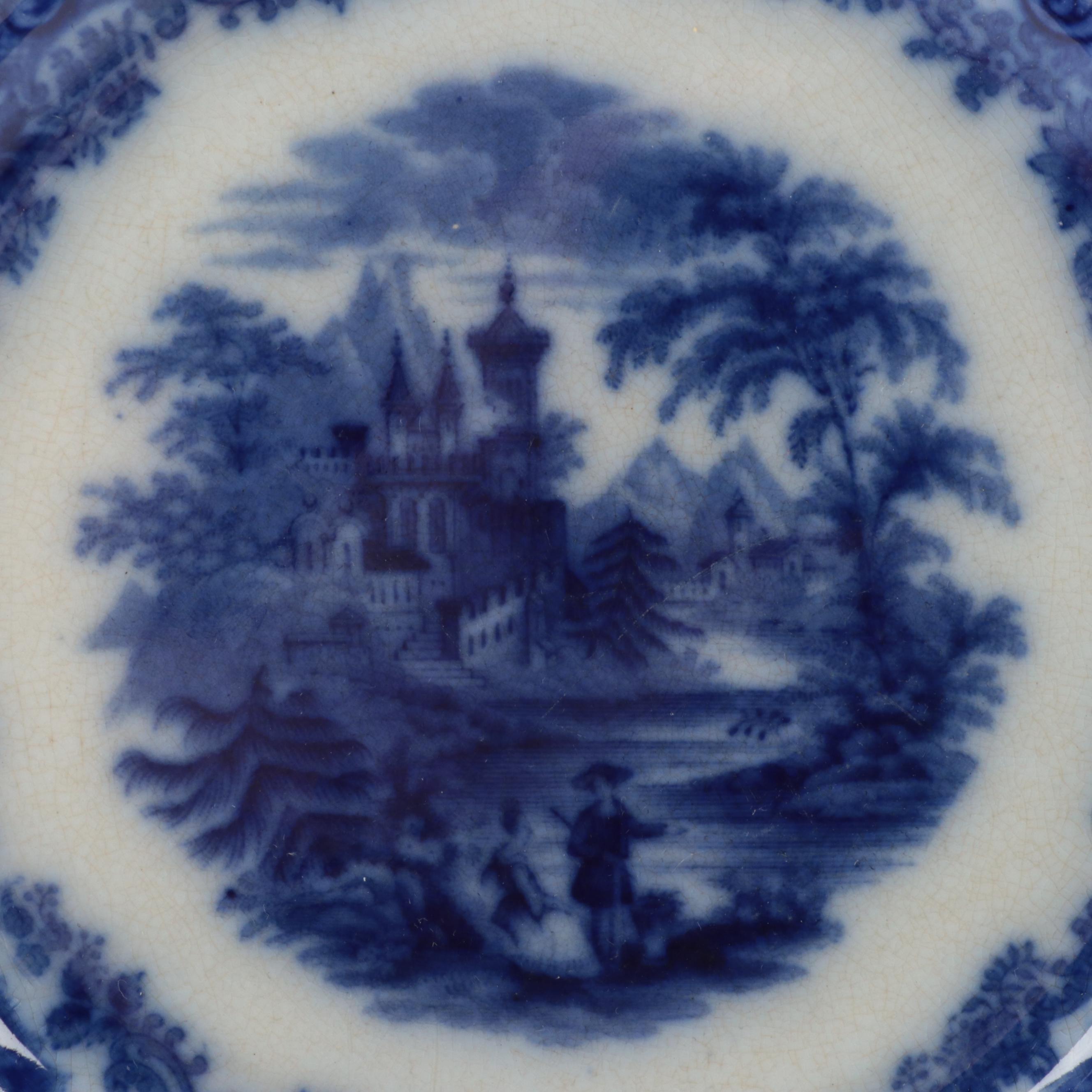 W. Adams & Co. "Kyber" Platter with Other Flow Blue Plates