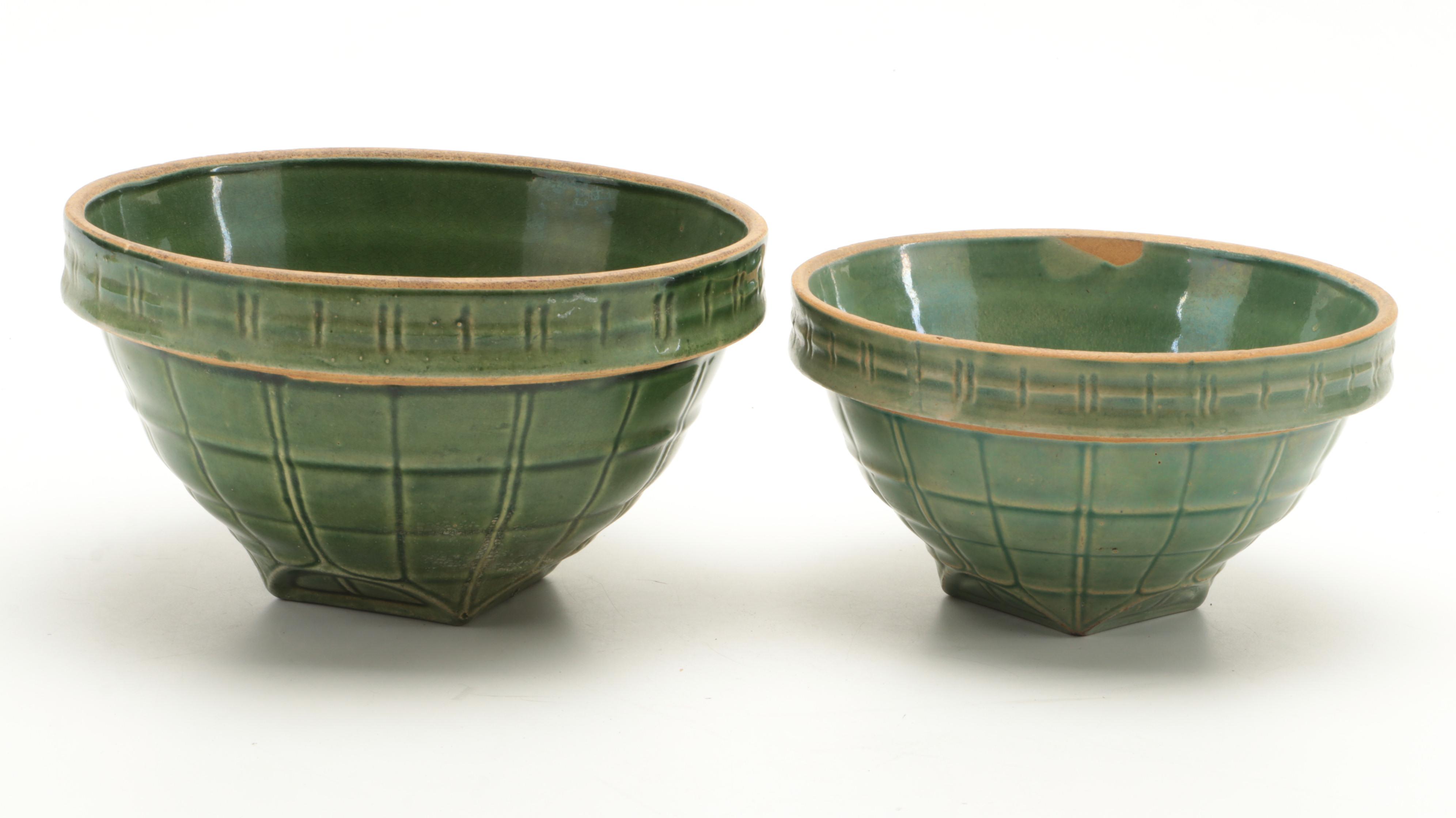 McCoy Pottery Green Glazed Stoneware Mixing Bowls, Early 20th Century