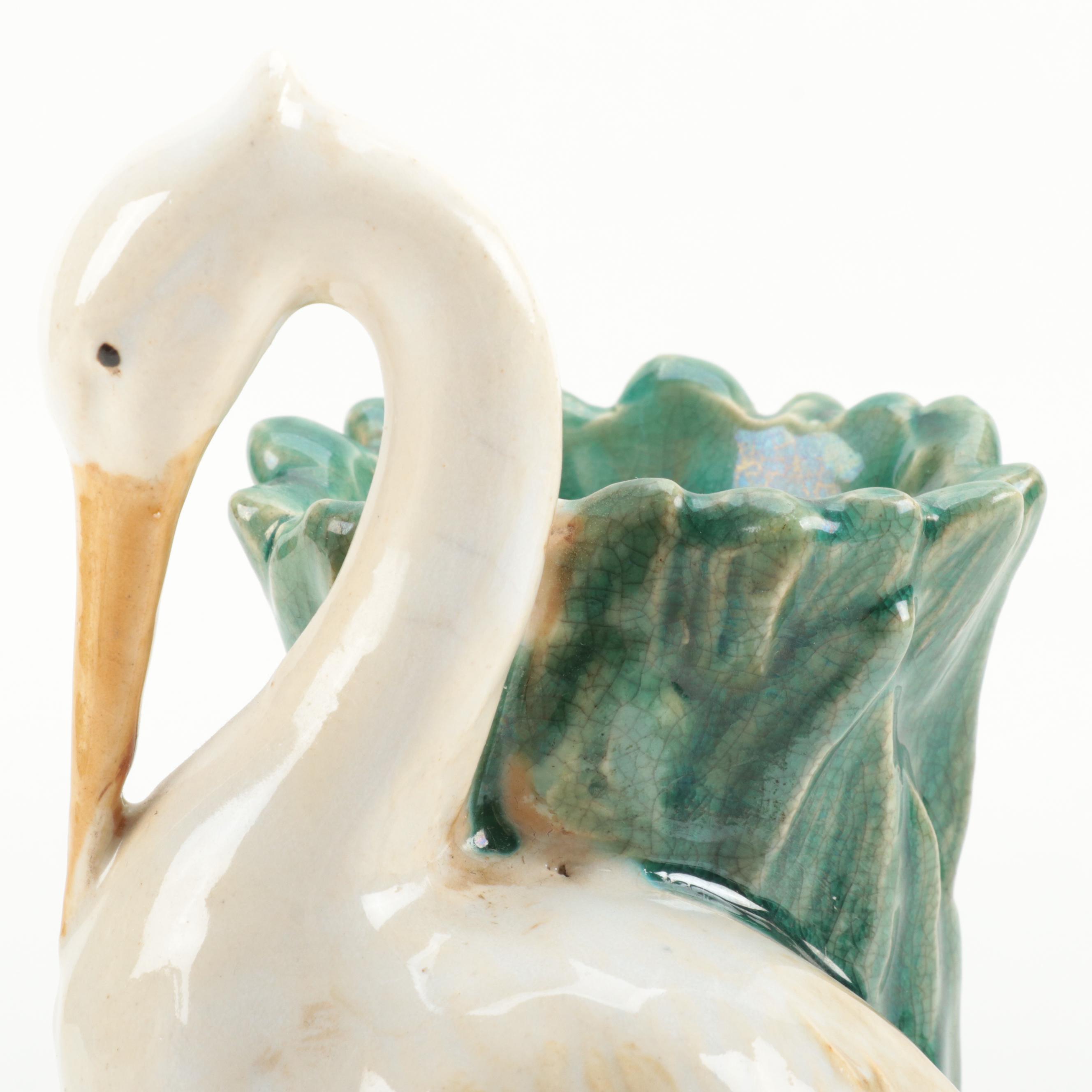 Majolica Crane Vase, 20th Century