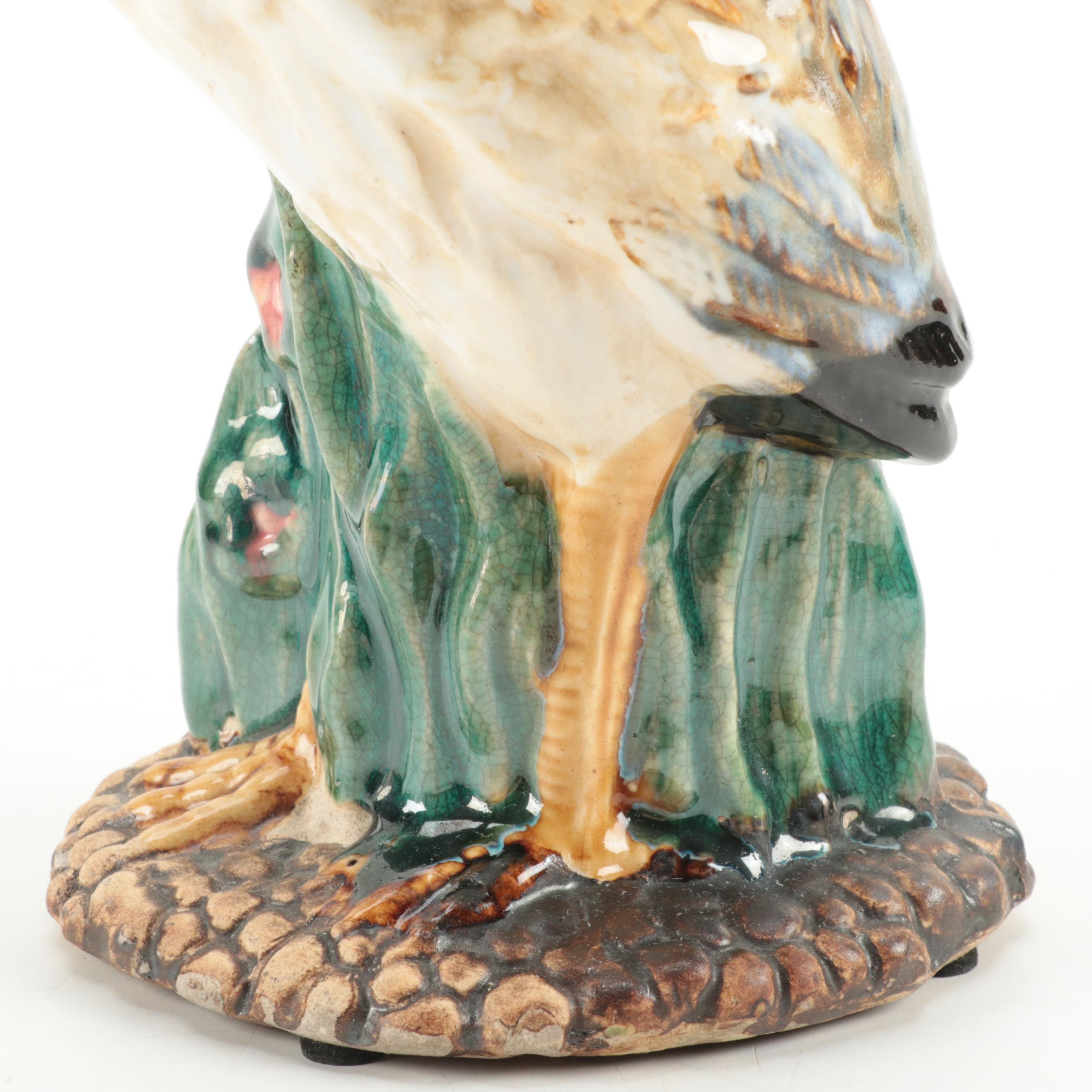 Majolica Crane Vase, 20th Century