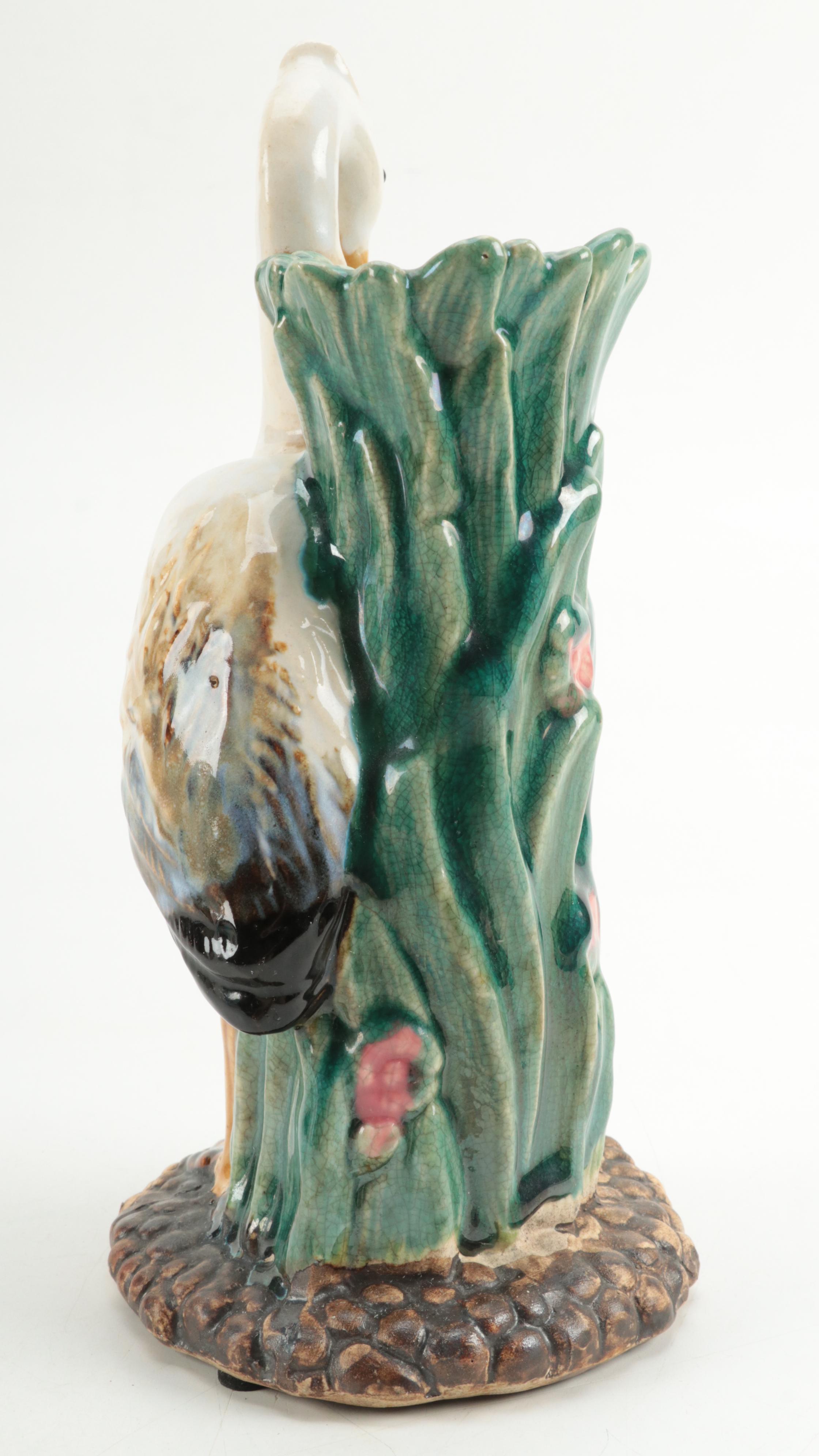 Majolica Crane Vase, 20th Century