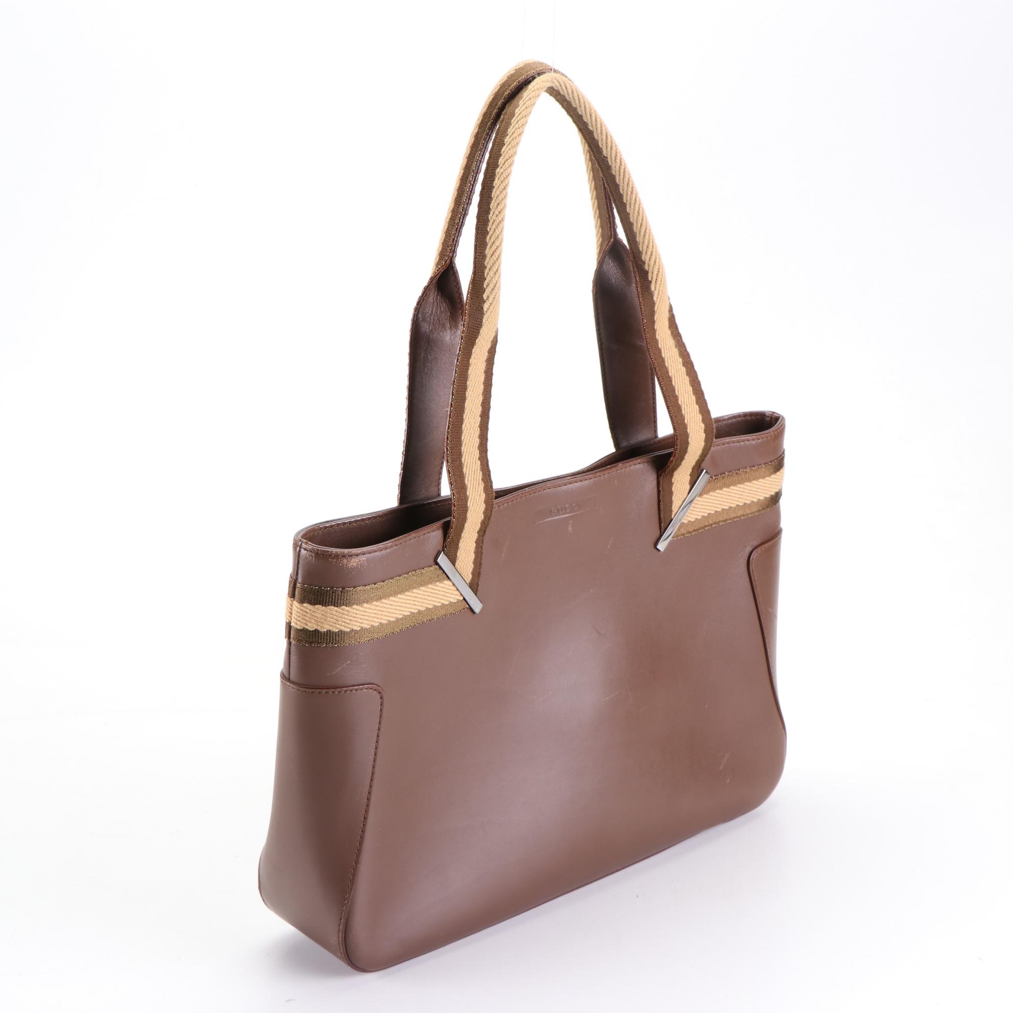 Gucci Web Strap Leather Tote Bag