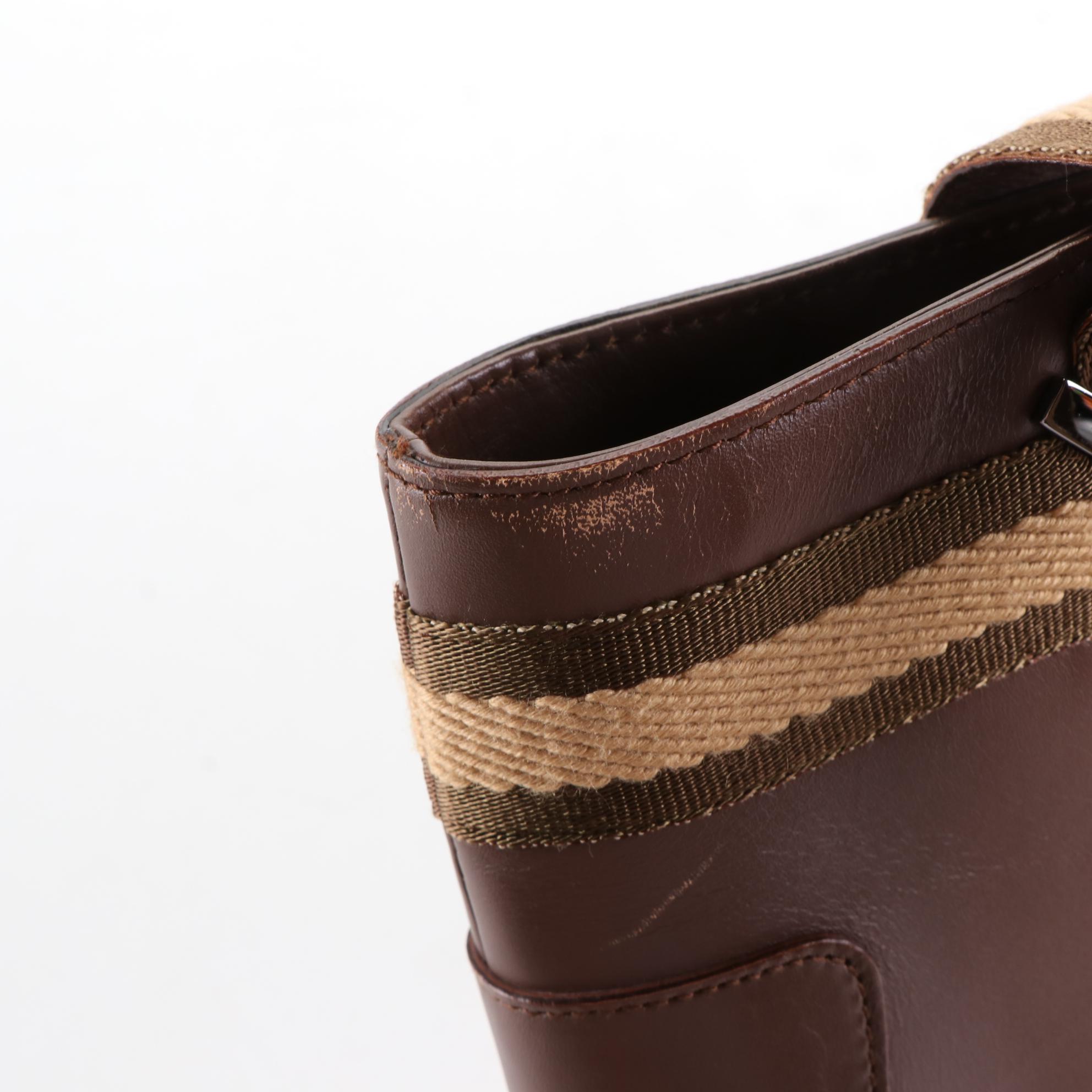 Gucci Web Strap Leather Tote Bag