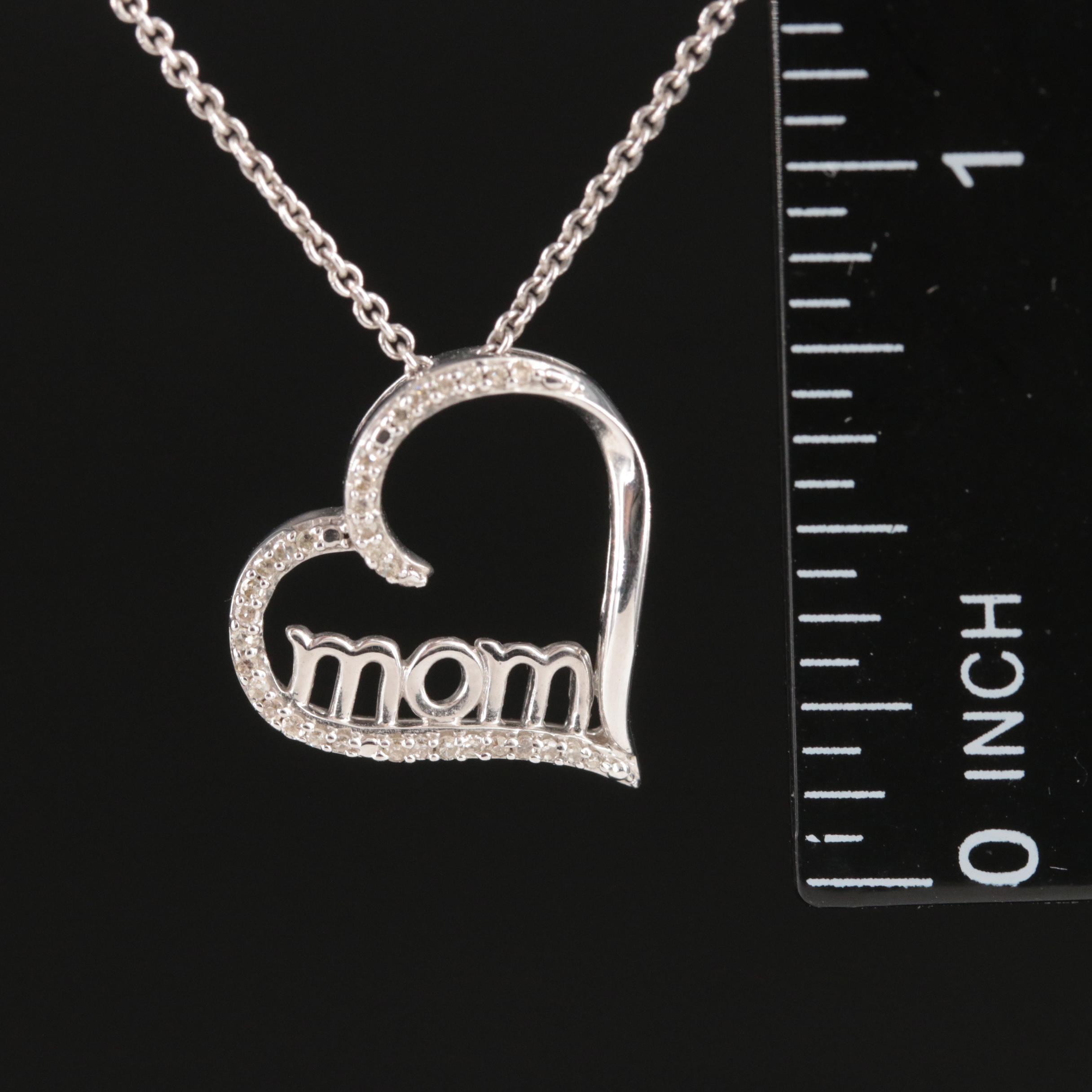 Sterling Diamond Mom Heart Pendant Necklace