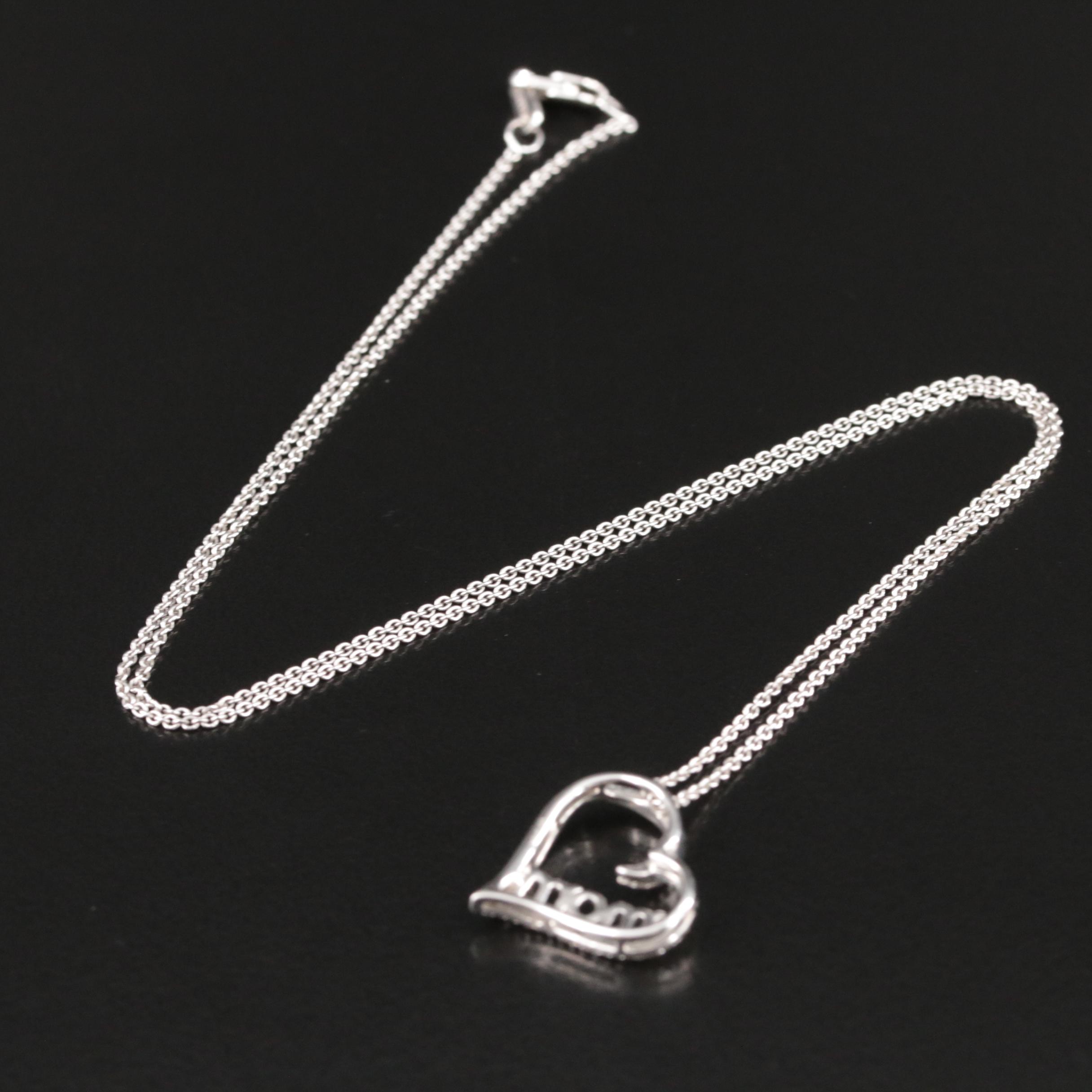 Sterling Diamond Mom Heart Pendant Necklace