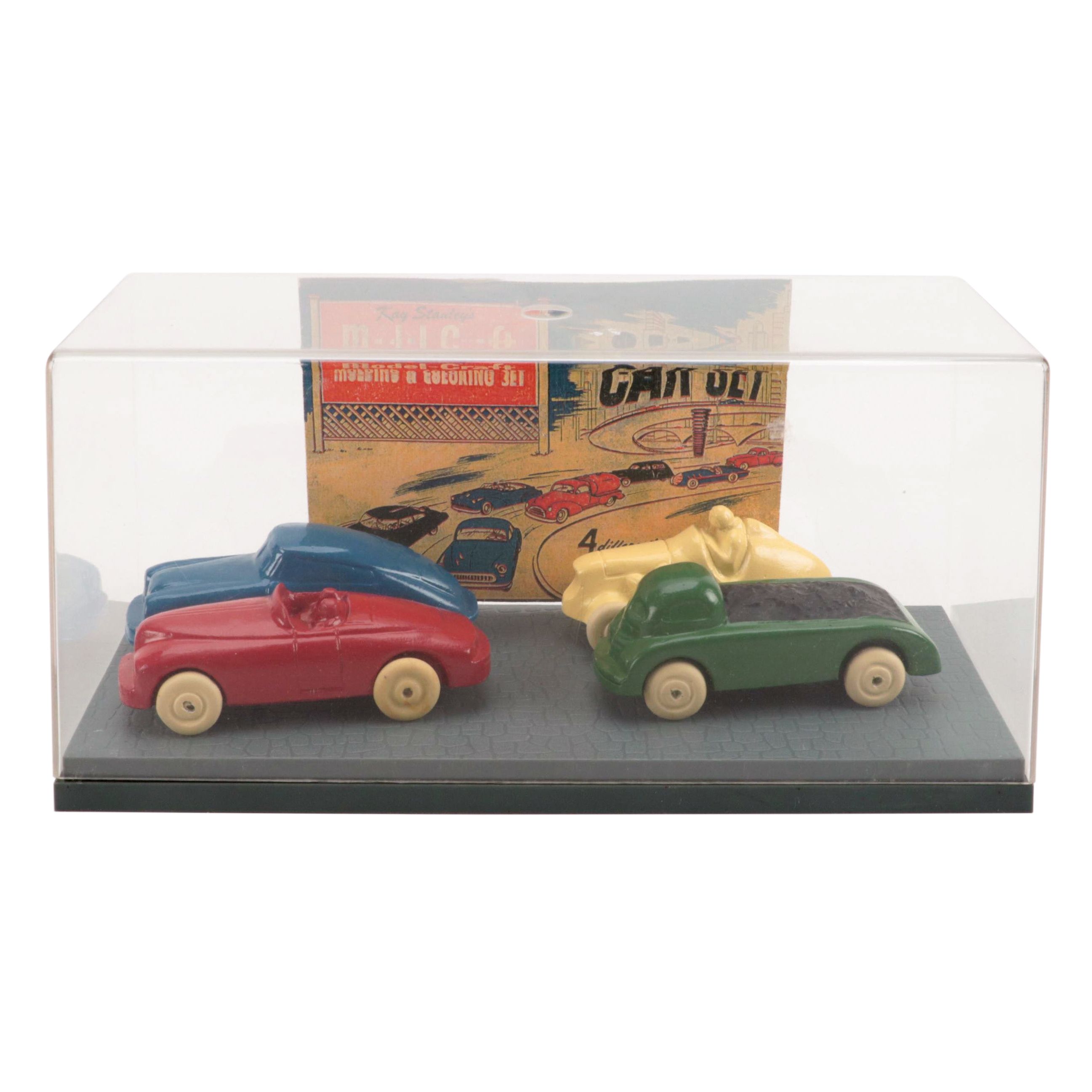 Model-Craft Wooden Car Set Including Racer, Coal Truck, Roadster and Sedan