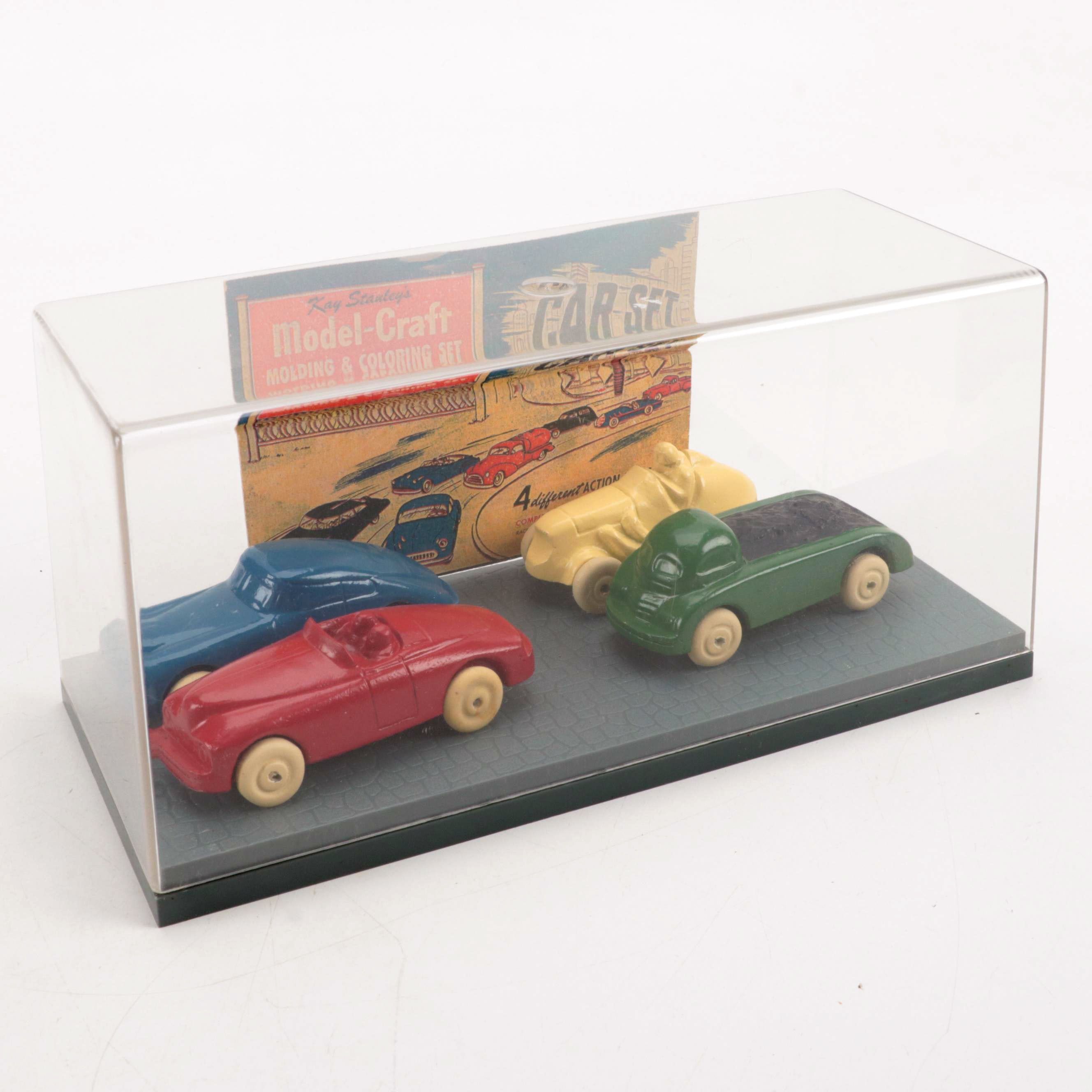 Model-Craft Wooden Car Set Including Racer, Coal Truck, Roadster and Sedan